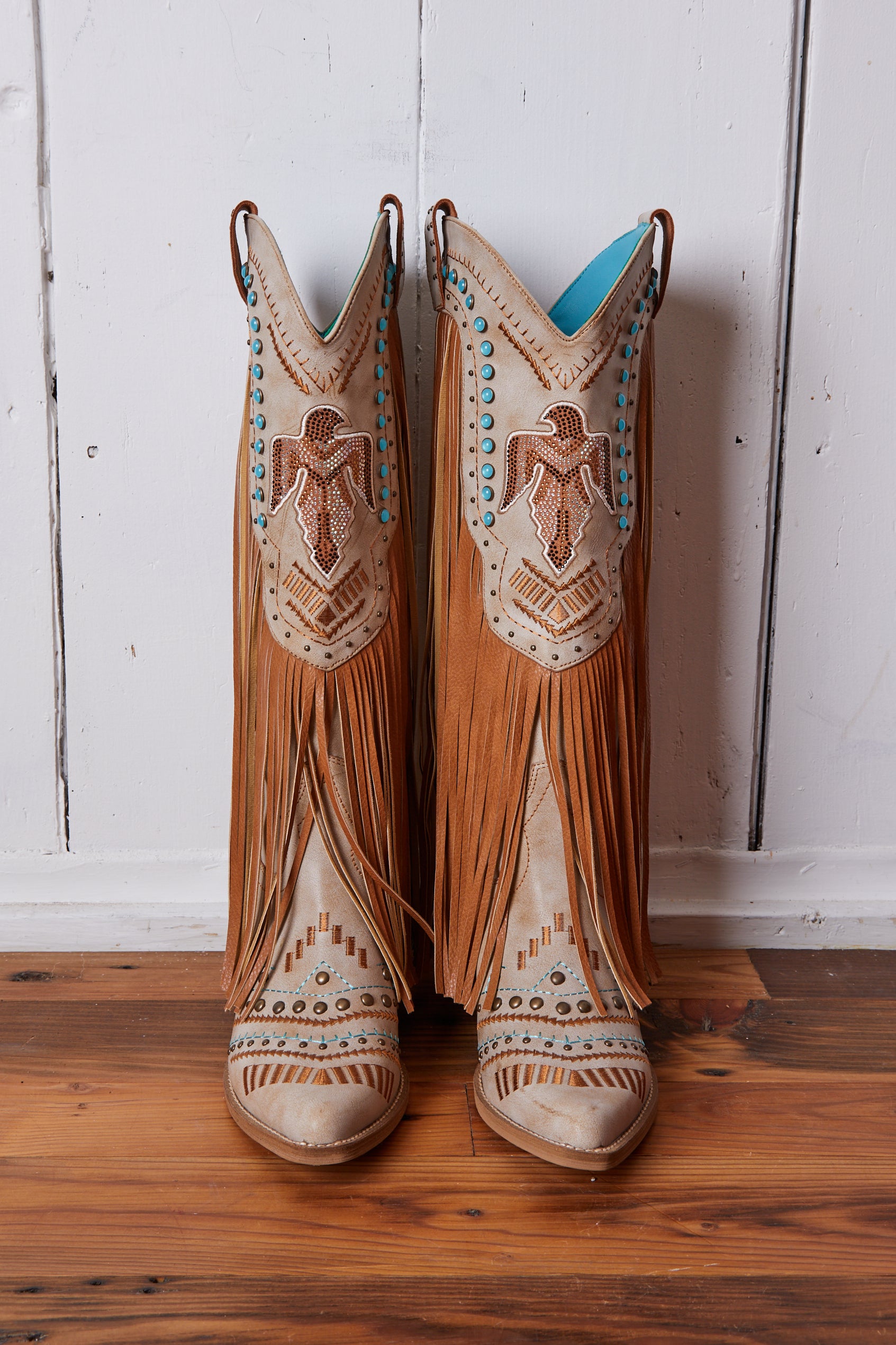 BONE AND RHINESTONE THUNDERBIRD COWBOY BOOTS