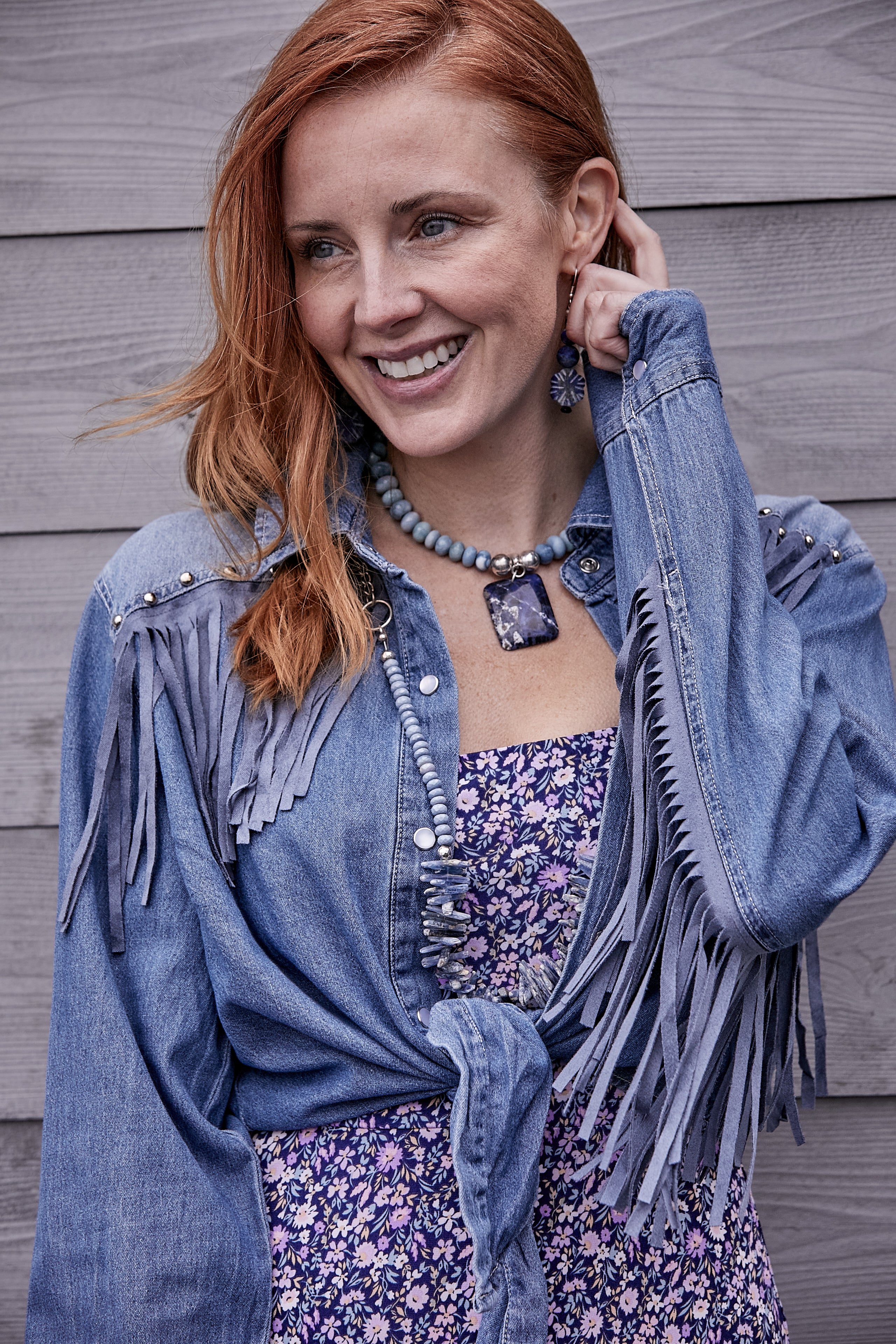 Denim Opal Chunky Chain Necklace With Rectangle Pendant Necklace