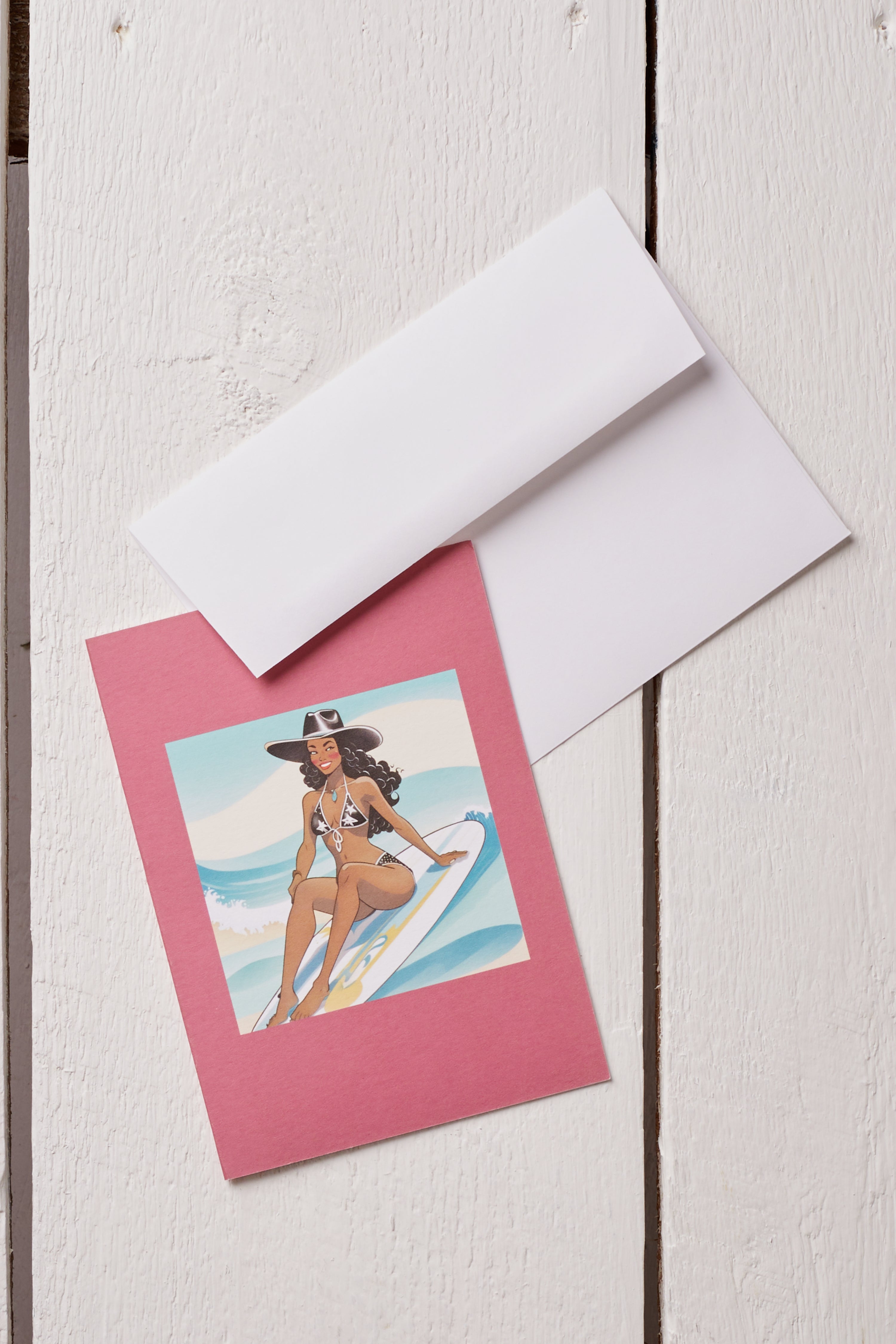 STAR COWGIRL ON SURF GREETING CARD