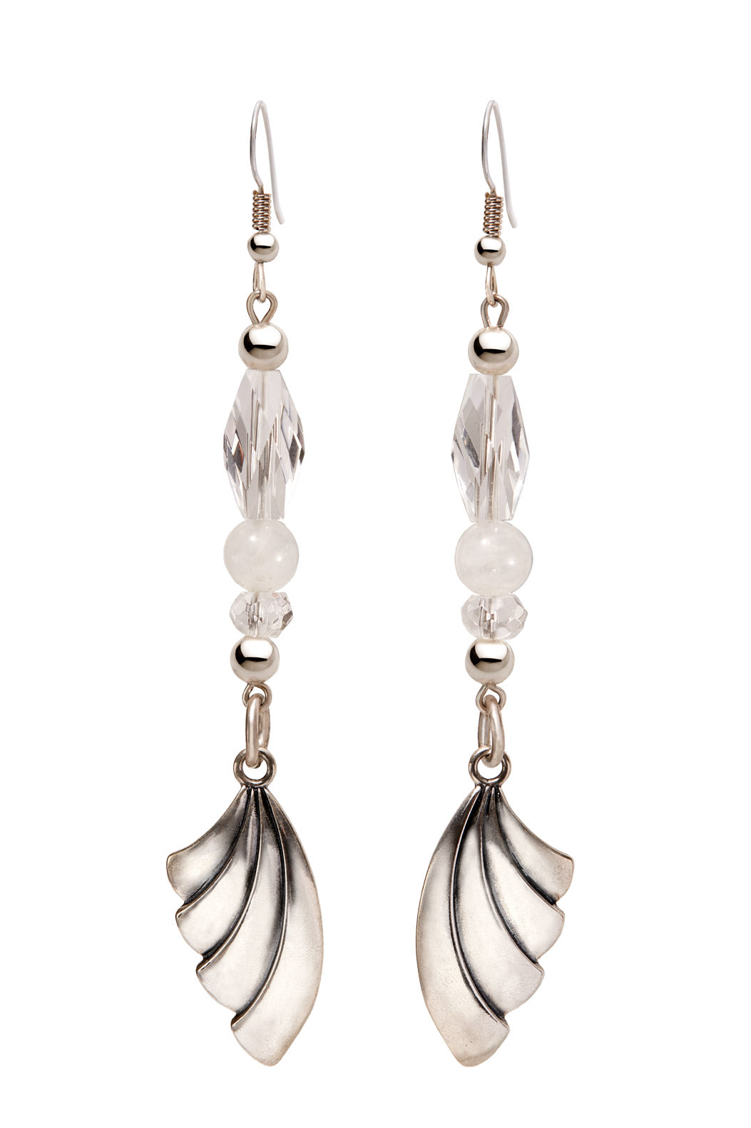 CRYSTAL QUARTZ AND MOONSTONE WING EARRINGS