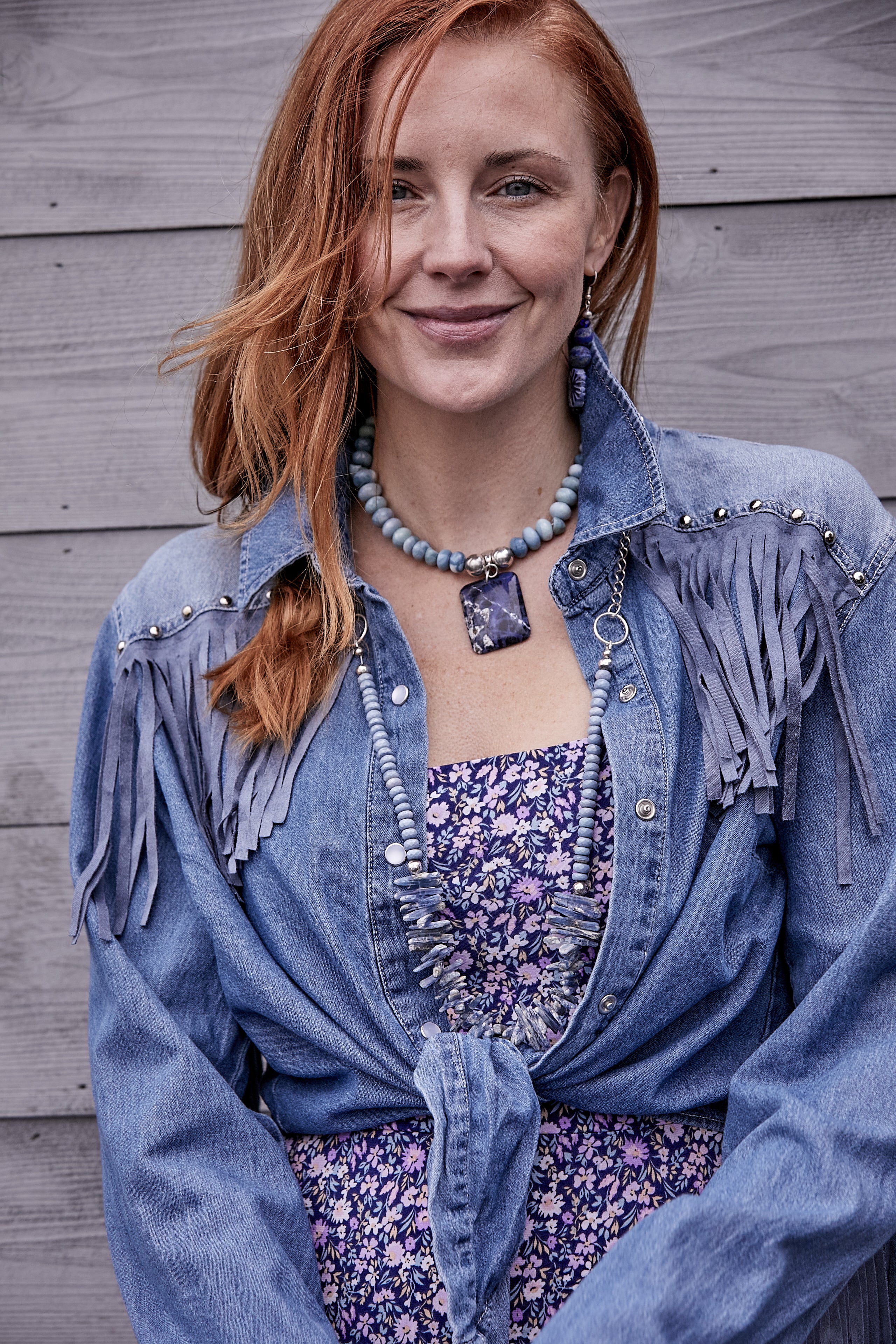 Denim Opal Chunky Chain Necklace With Rectangle Pendant Necklace