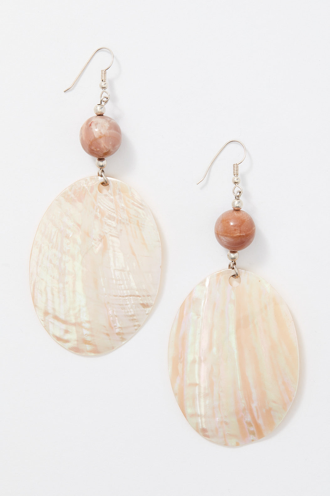 PINK MOONSTONE AND LARGE SHELL GODDESS EARRINGS