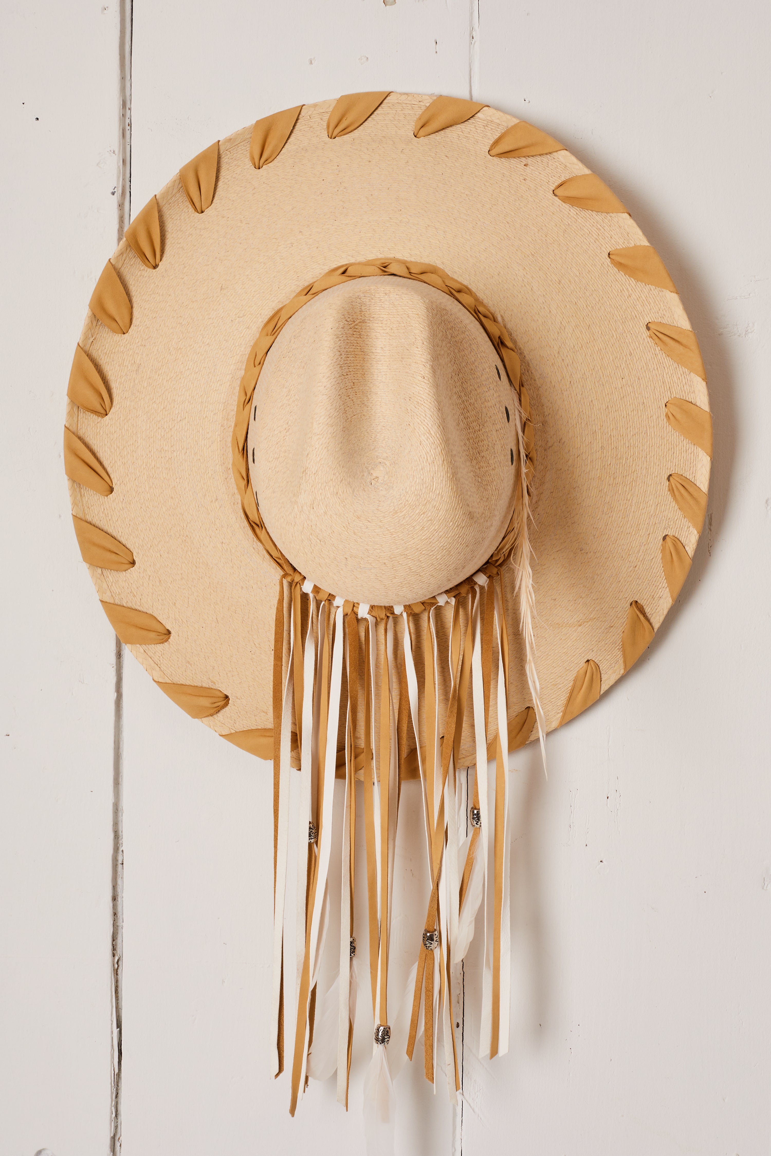 STRAW PALM FRINGE COWBOY HAT