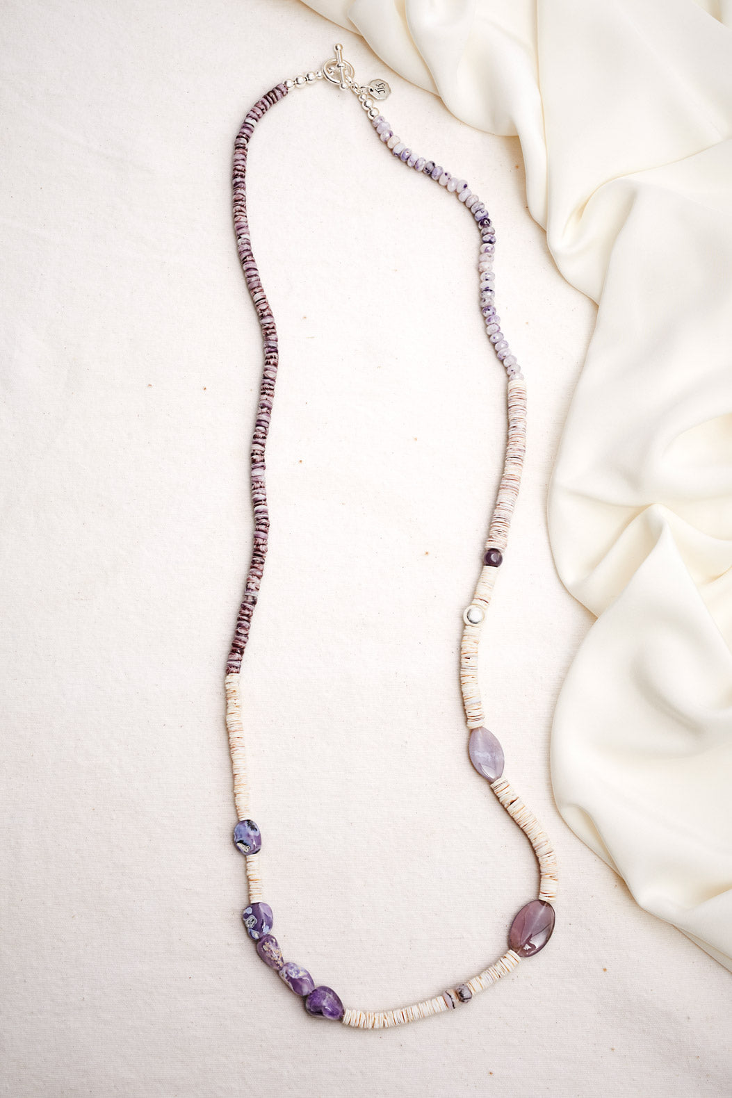PURPLE CHALCEDONY AND AGATE SHELL NECKLACE