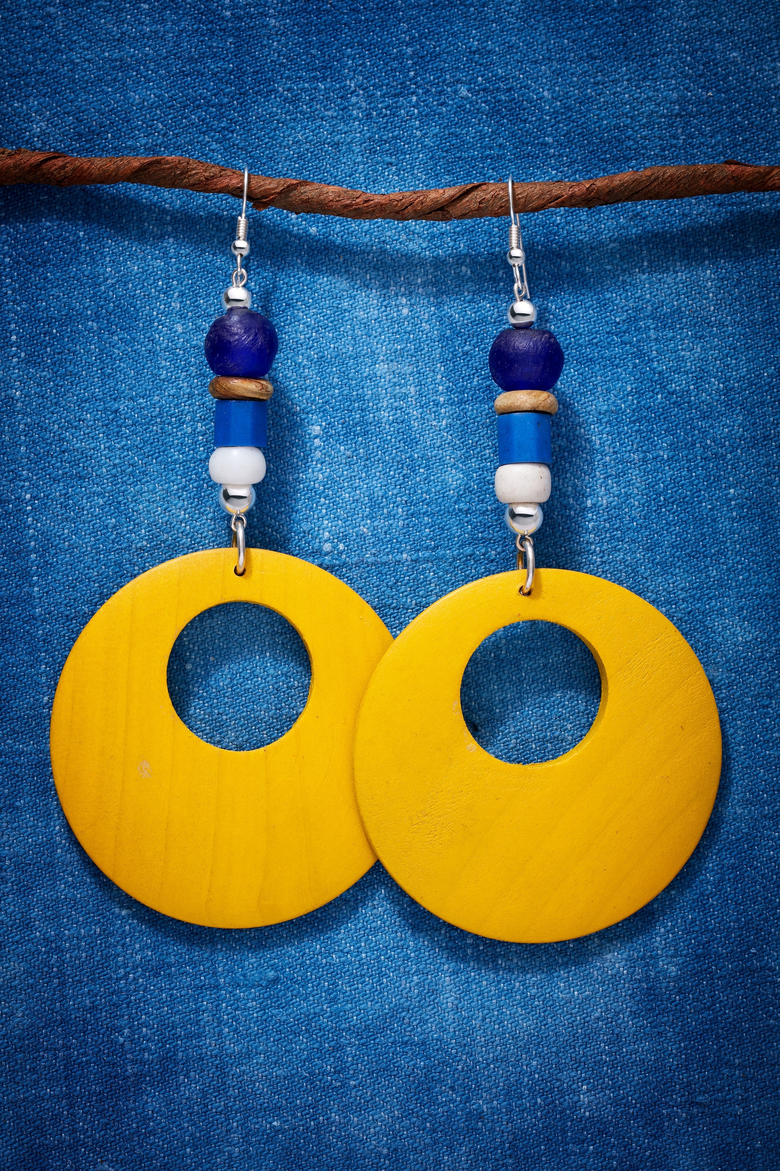 BLUE AND YELLOW NAUTICAL HOOP EARRINGS