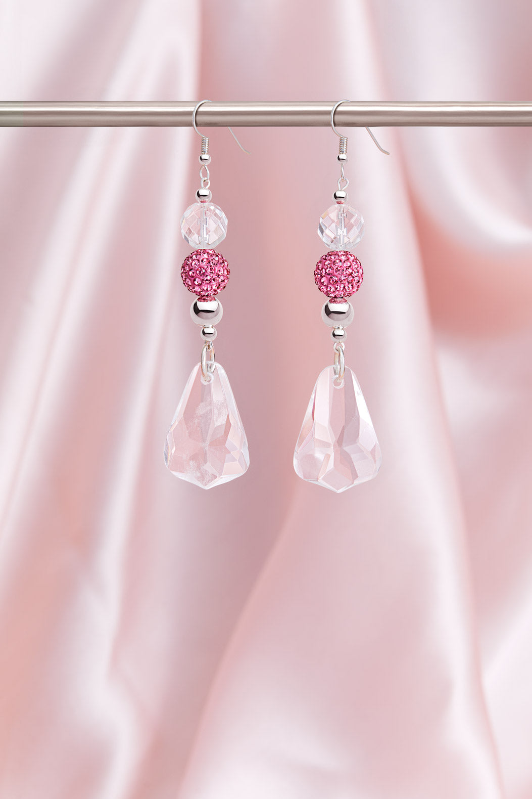 DRINK ROSE CHAMPAGNE ALL NIGHT CRYSTAL QUARTZ EARRINGS