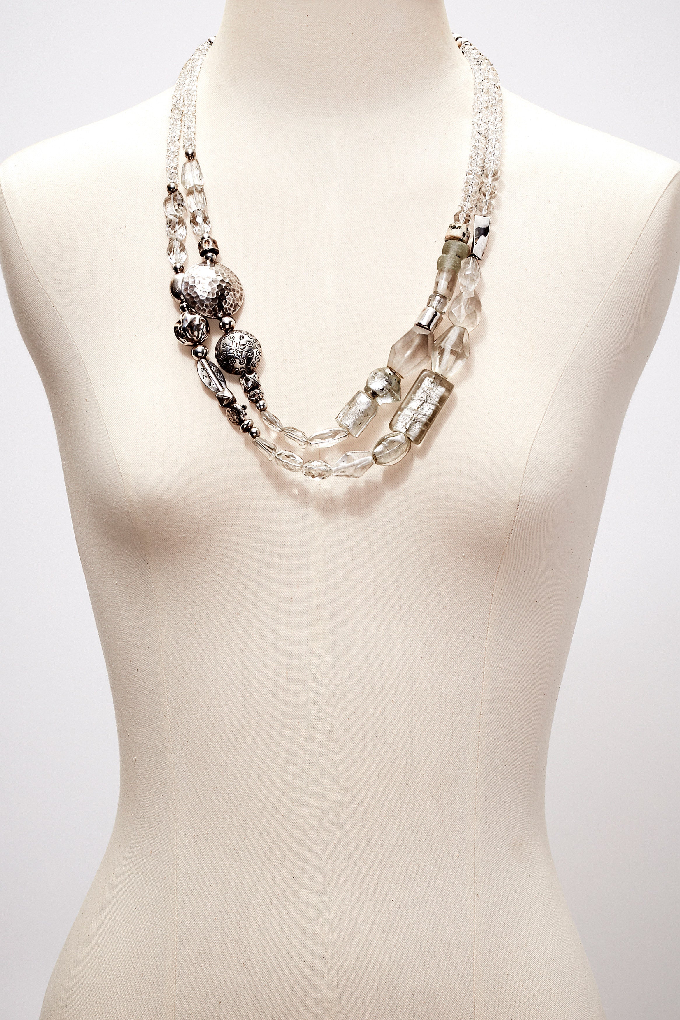 ILLUMINATIONS CRYSTAL QUARTZ AND STERLING SILVER CHUNKY DOUBLE STRAND NECKLACE