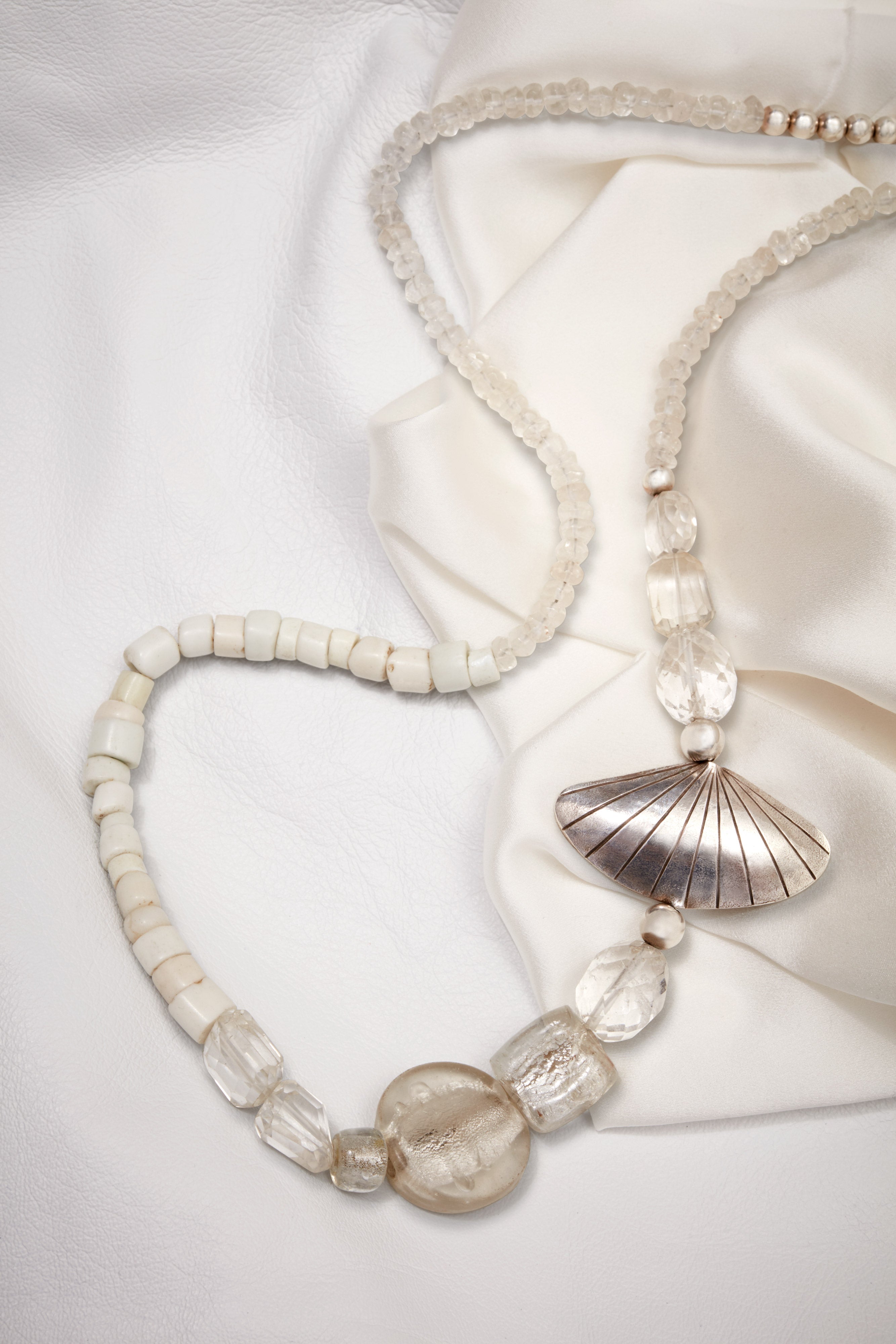 ETHEREAL CRYSTAL QUARTZ AND STERLING SILVER SHELL NECKLACE