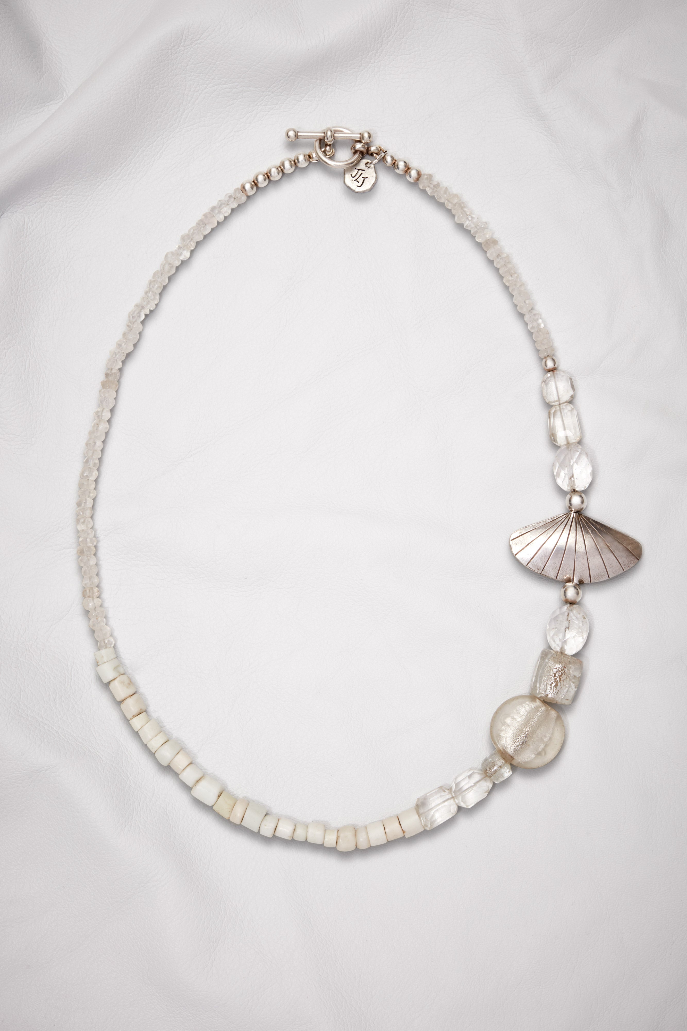 ETHEREAL CRYSTAL QUARTZ AND STERLING SILVER SHELL NECKLACE