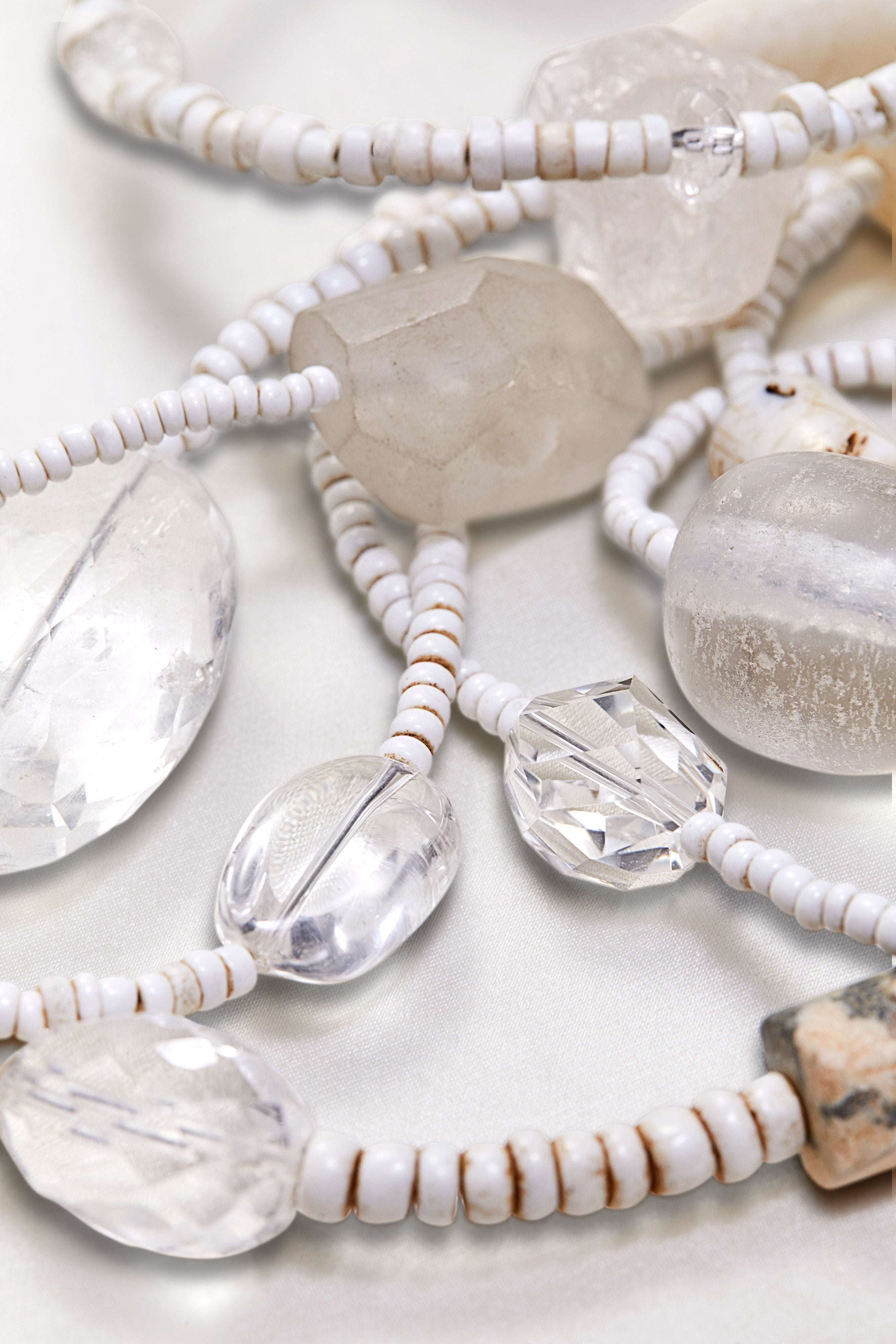 CRYSTAL QUARTZ AND SHELL MULTI-STRAND NECKLACE