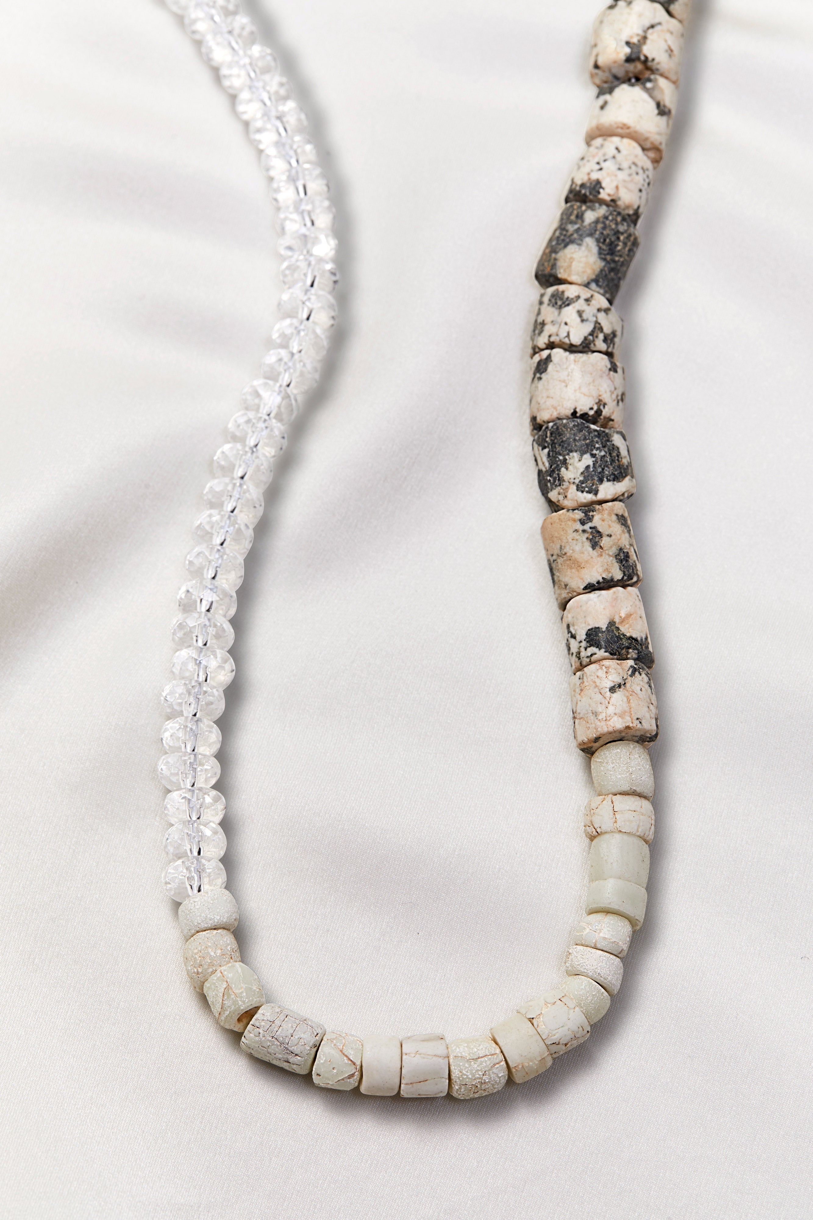 RUGGED CRYSTAL QUARTZ AND BLUE GLASS GRANITE NECKLACE