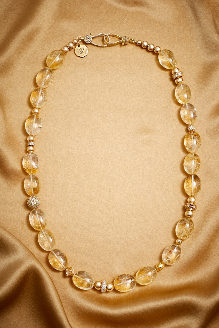 14K GOLD CITRINE LIONESS NECKLACE MED
