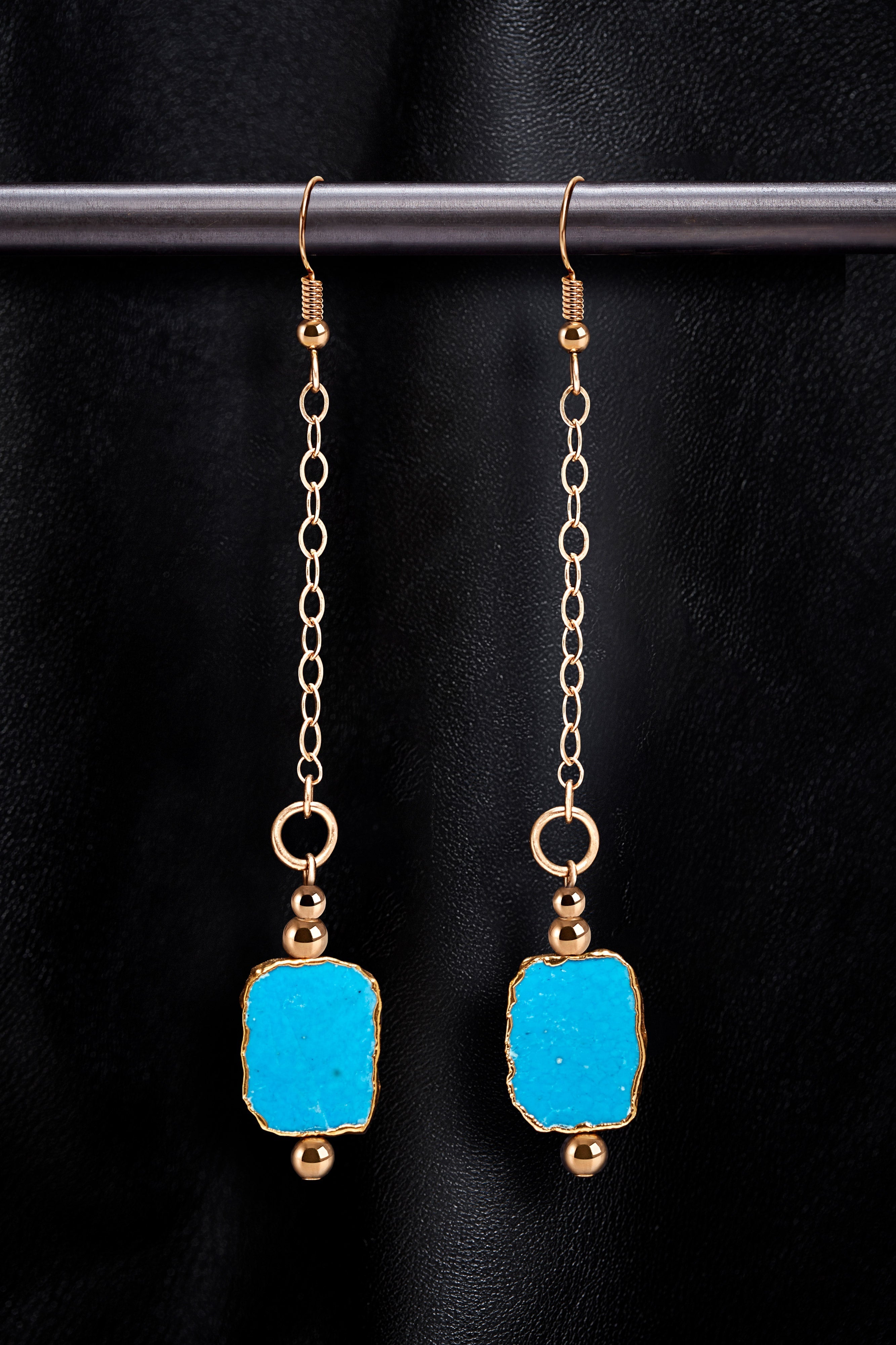 14K GOLD CHAIN AND TURQUOISE DROP EARRINGS