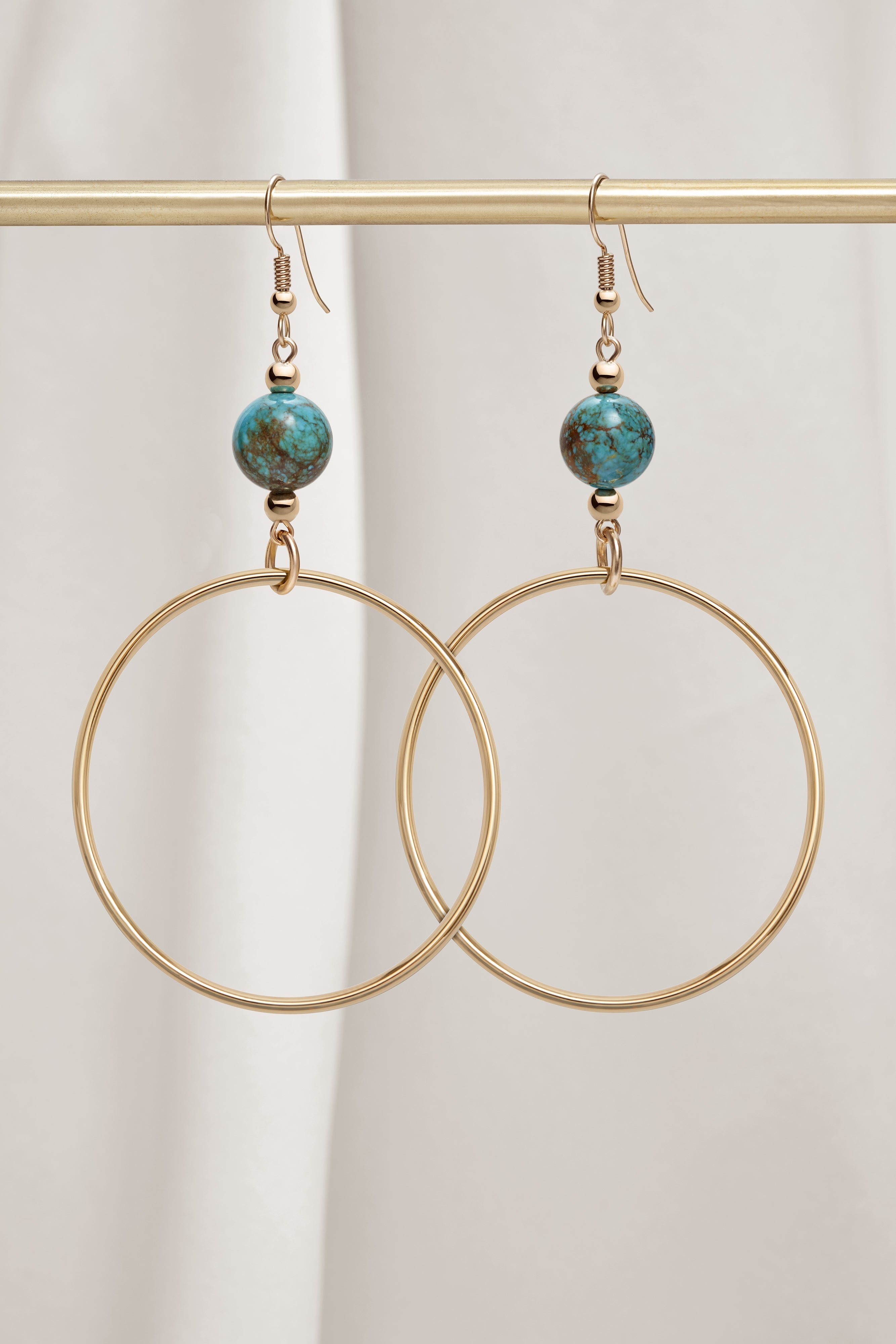 TURQUOISE CLASSIC GOLD HOOP EARRINGS