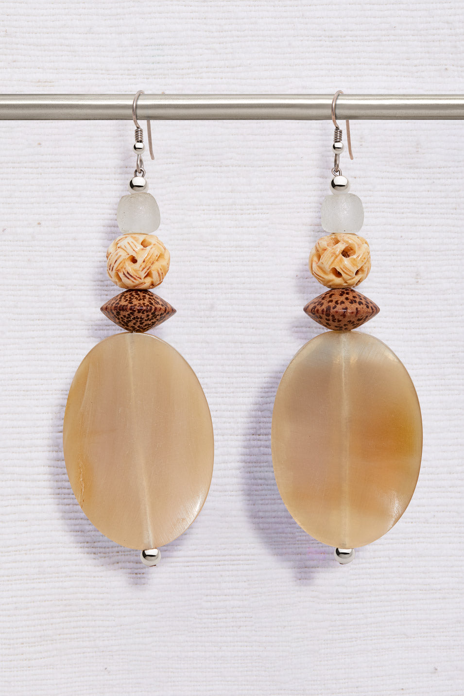 WHITE EXOTIC PALM WOOD OVAL EARRINGS
