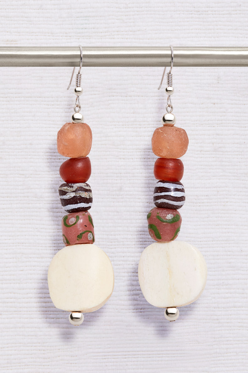 PEACH AND BROWN CAMPFIRE WHITE EARRINGS
