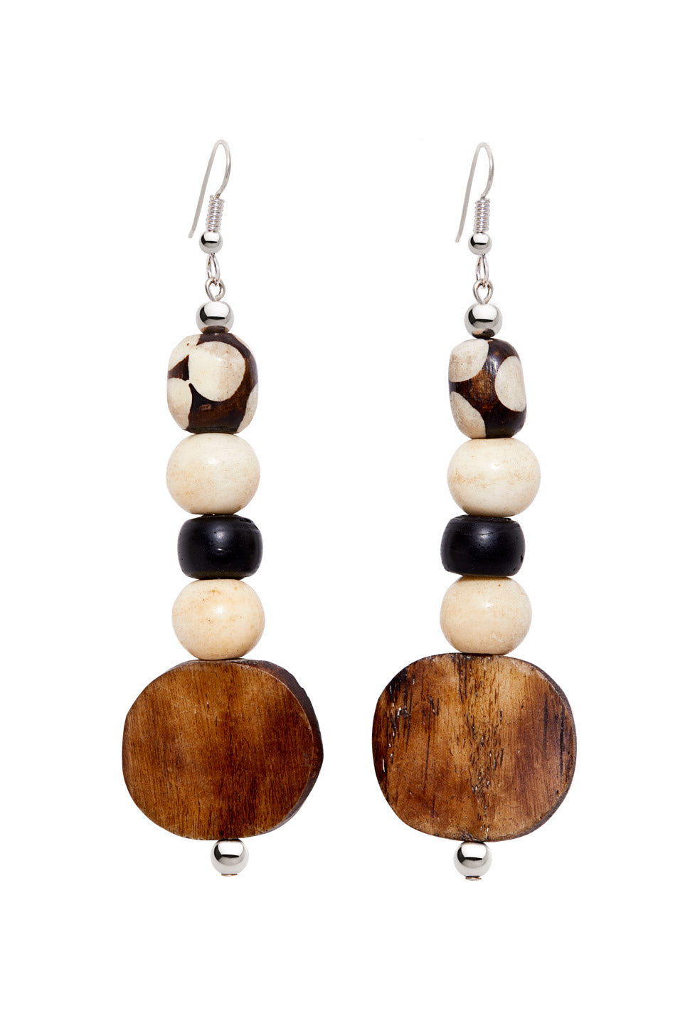 CREAM AND WEATHERED BROWN POLKADOT EARRINGS