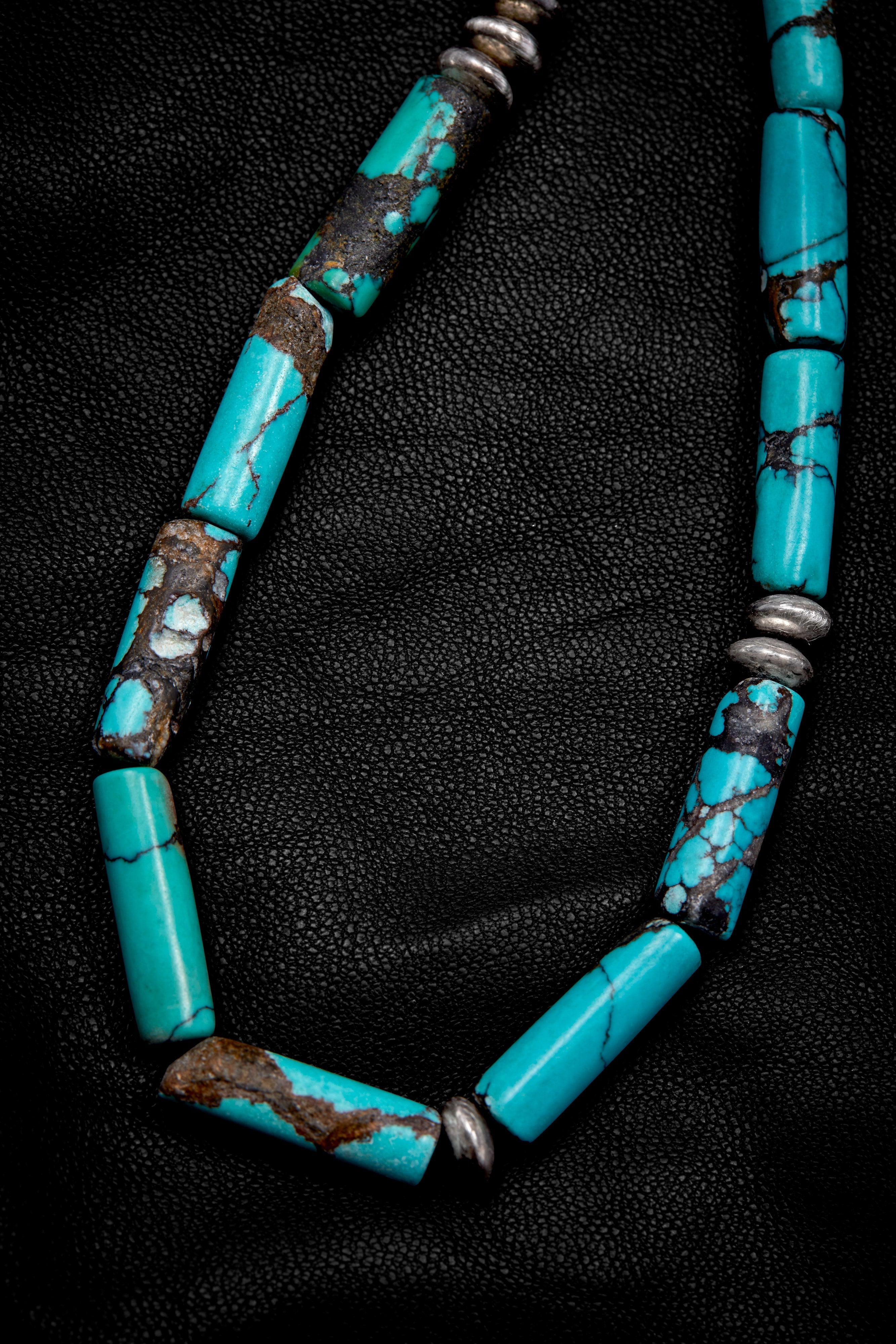 DEEP BLUE TURQUOISE CYLINDER CHOKER NECKLACE