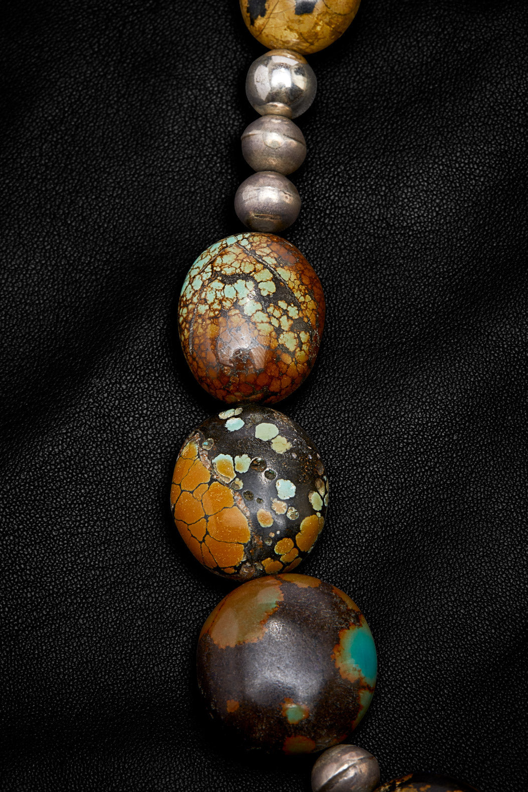 ECLECTIC OLIVE-BROWN AND TURQUOISE OXIDIZED STERLING SILVER NECKLACE