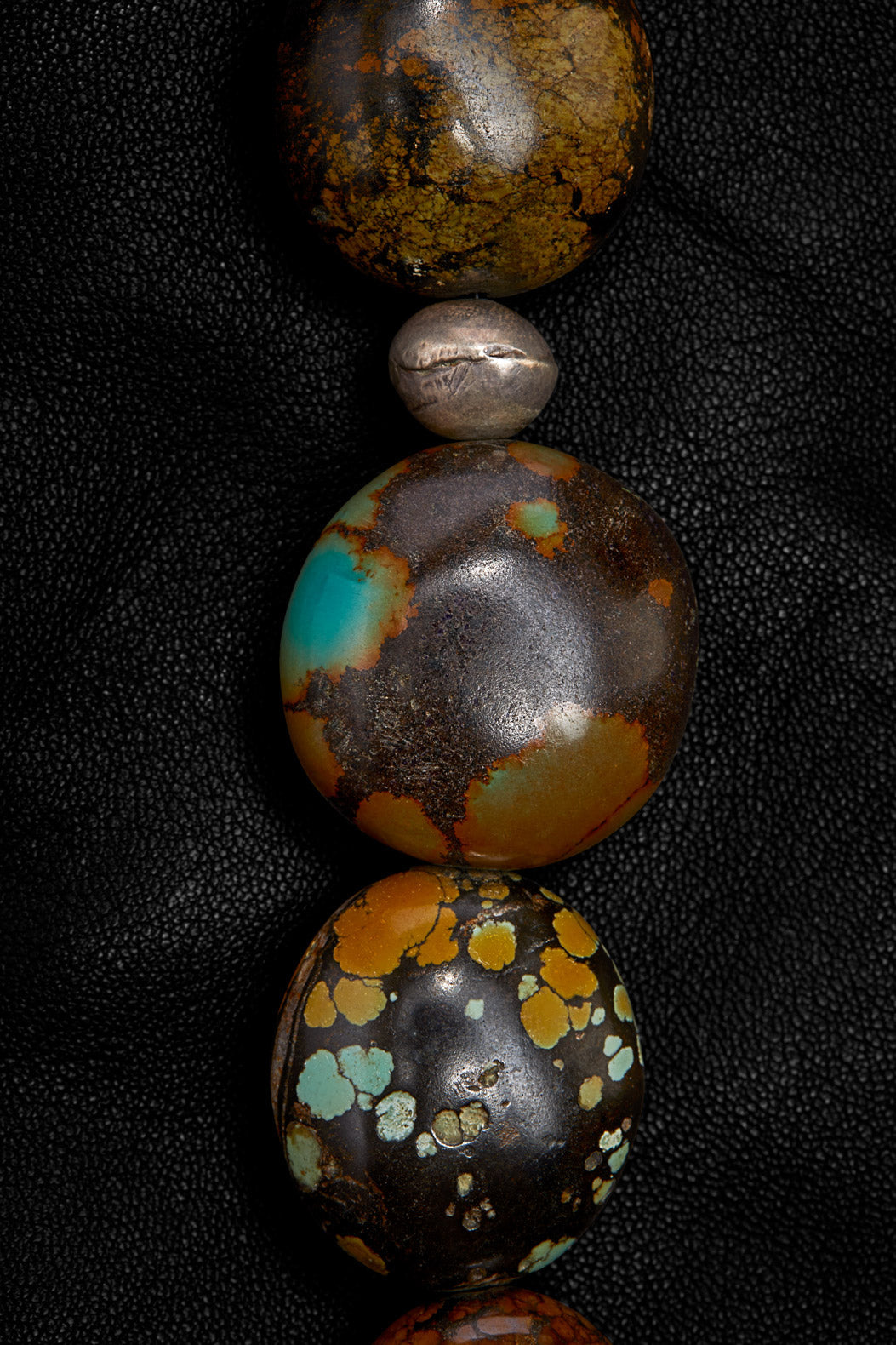 ECLECTIC OLIVE-BROWN AND TURQUOISE OXIDIZED STERLING SILVER NECKLACE