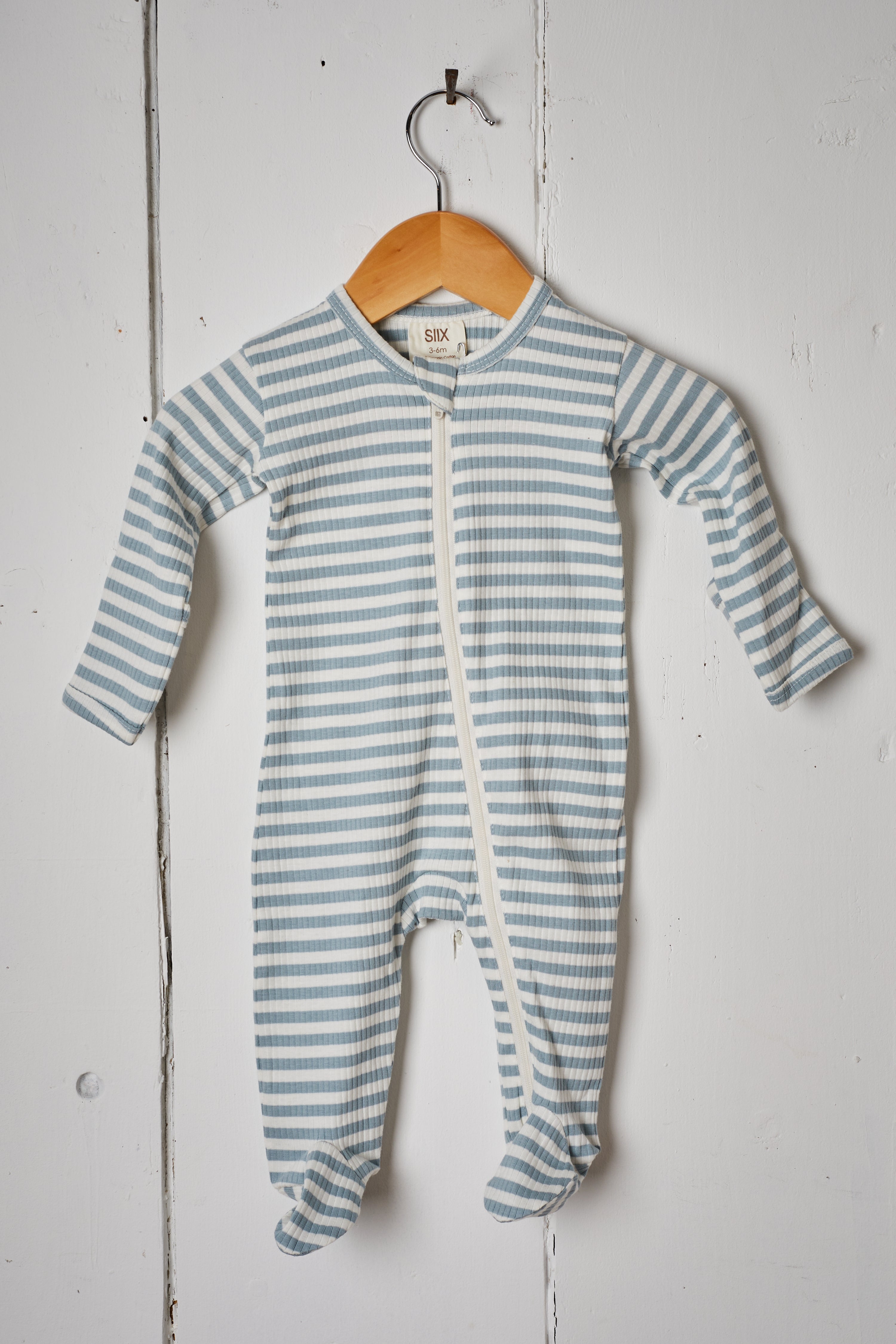 DUSTY BLUE STRIPE ORGANIC BABY ONESIE