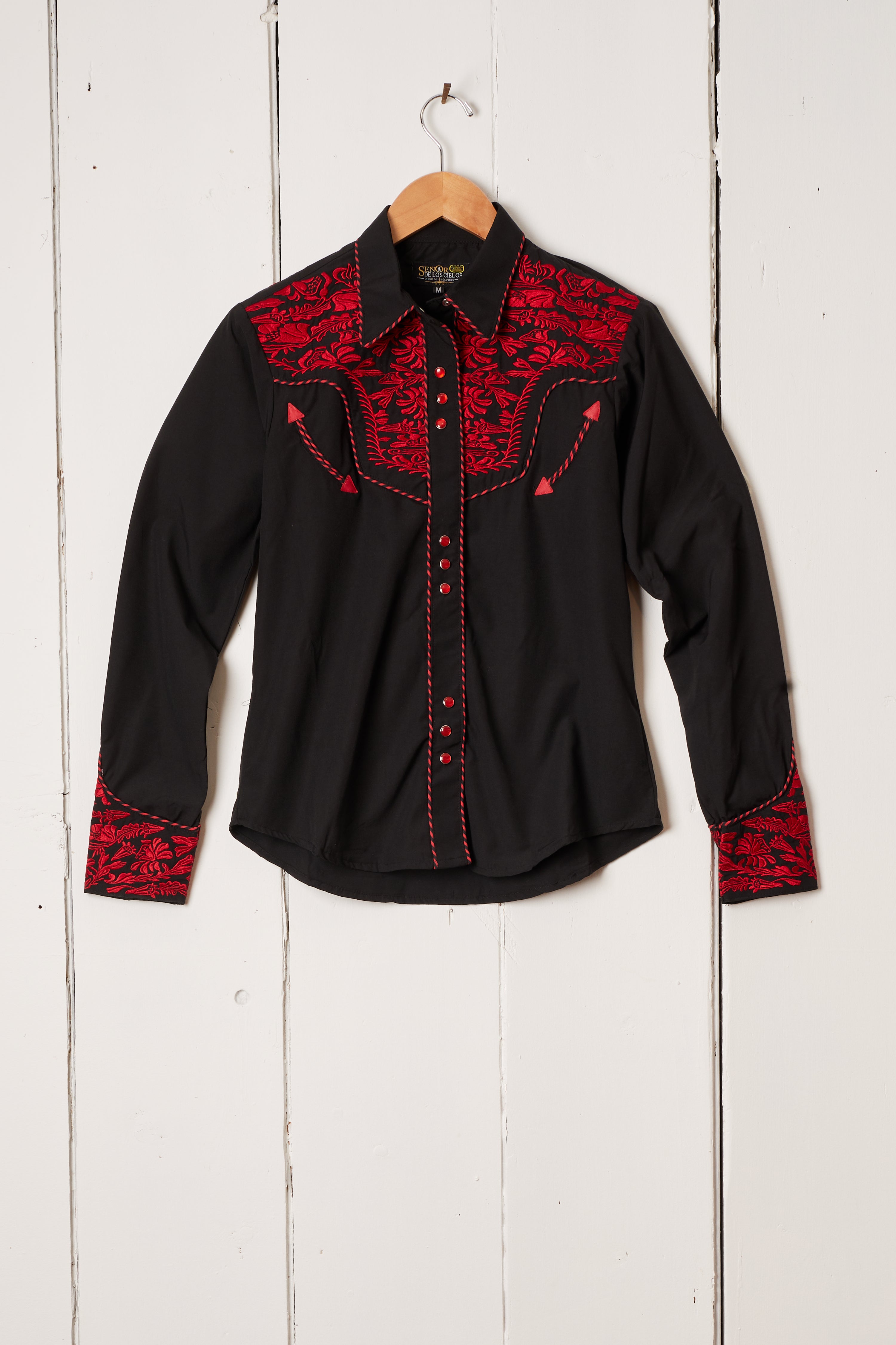 WOMENS BLACK AND RED EMBROIDERED WESTERN SHIRT