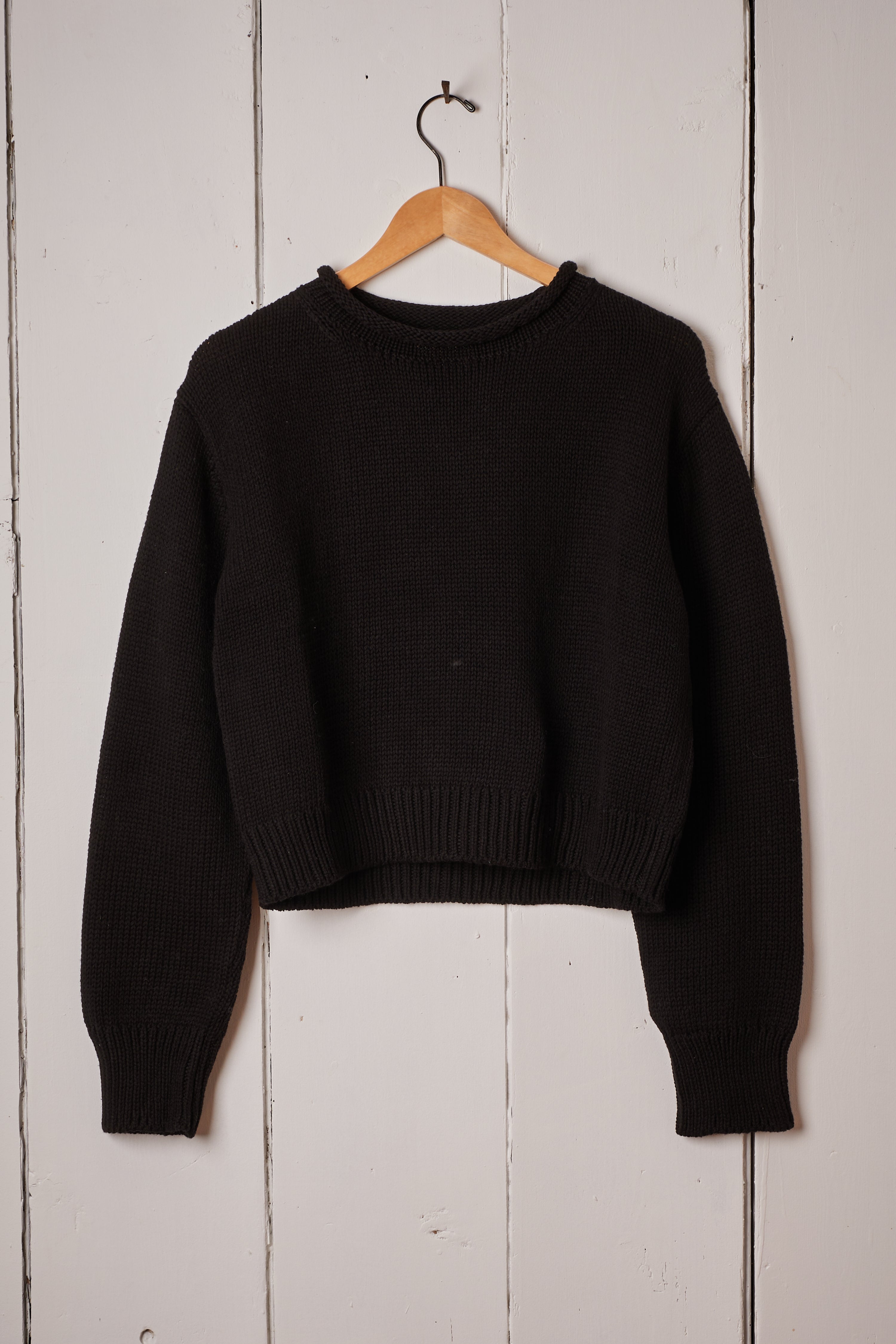 BLACK COTTON ROLL NECK SWEATER