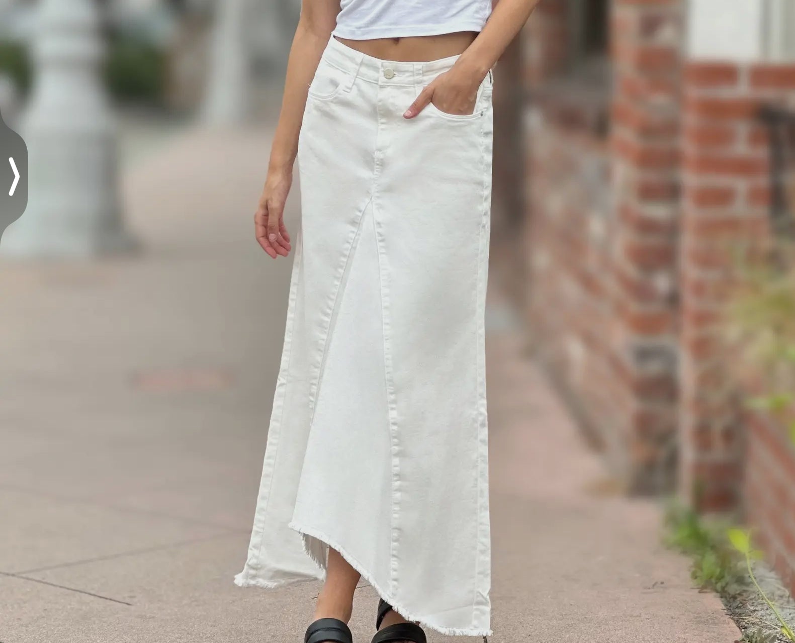 LONG WHITE DENIM SWIRL SKIRT