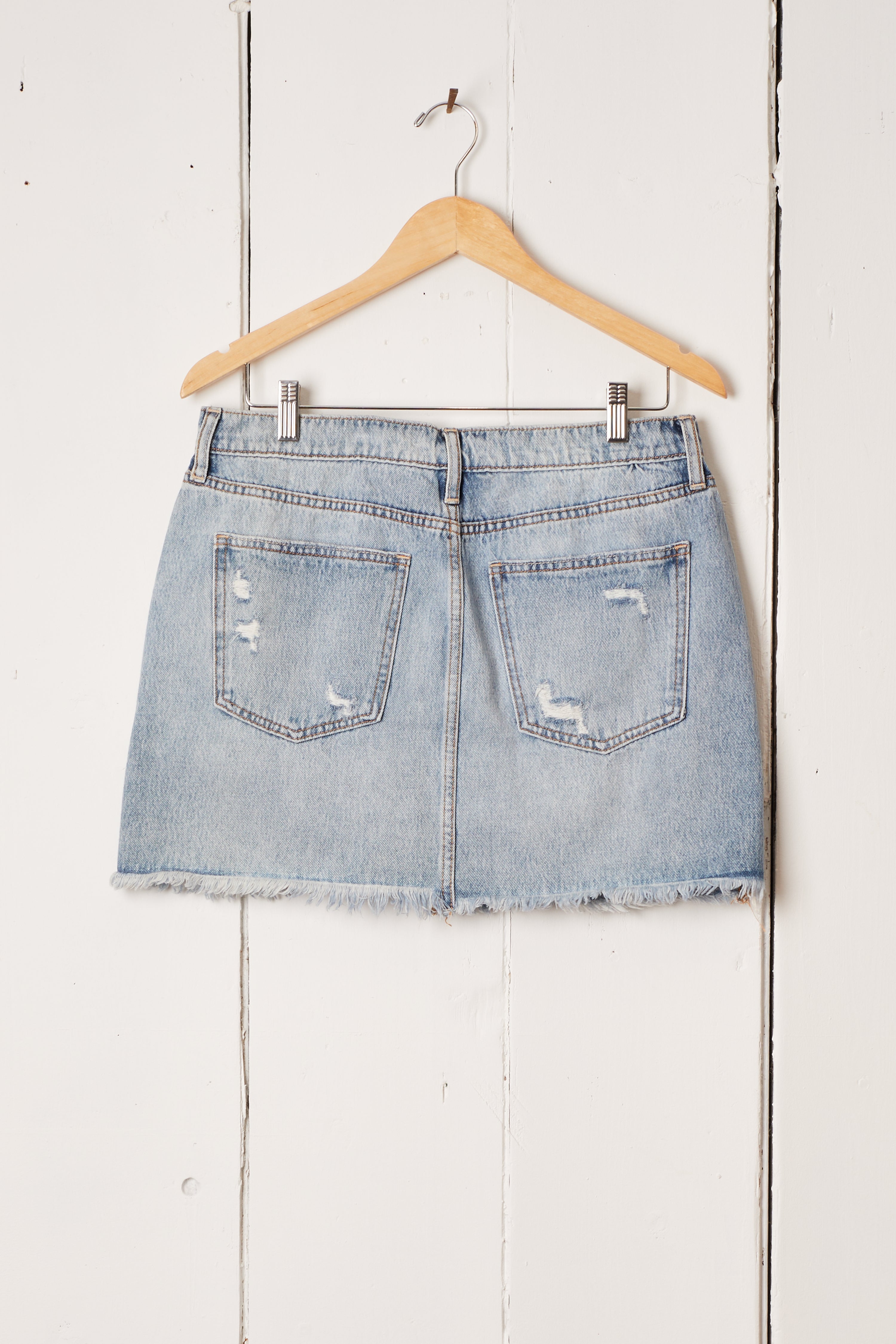 SHORT RIPPED FADED DENIM JEAN SKIRT