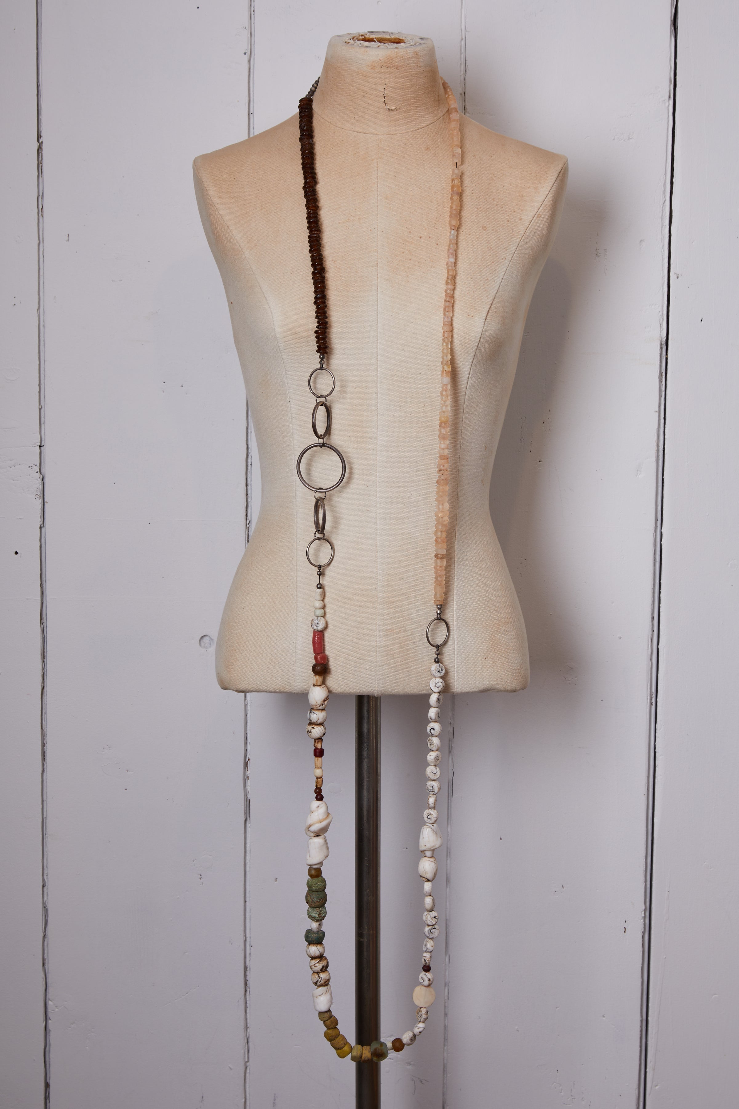 ULTRA LONG PINK AND BROWN CONCH SHELL ARTIFACT NECKLACE