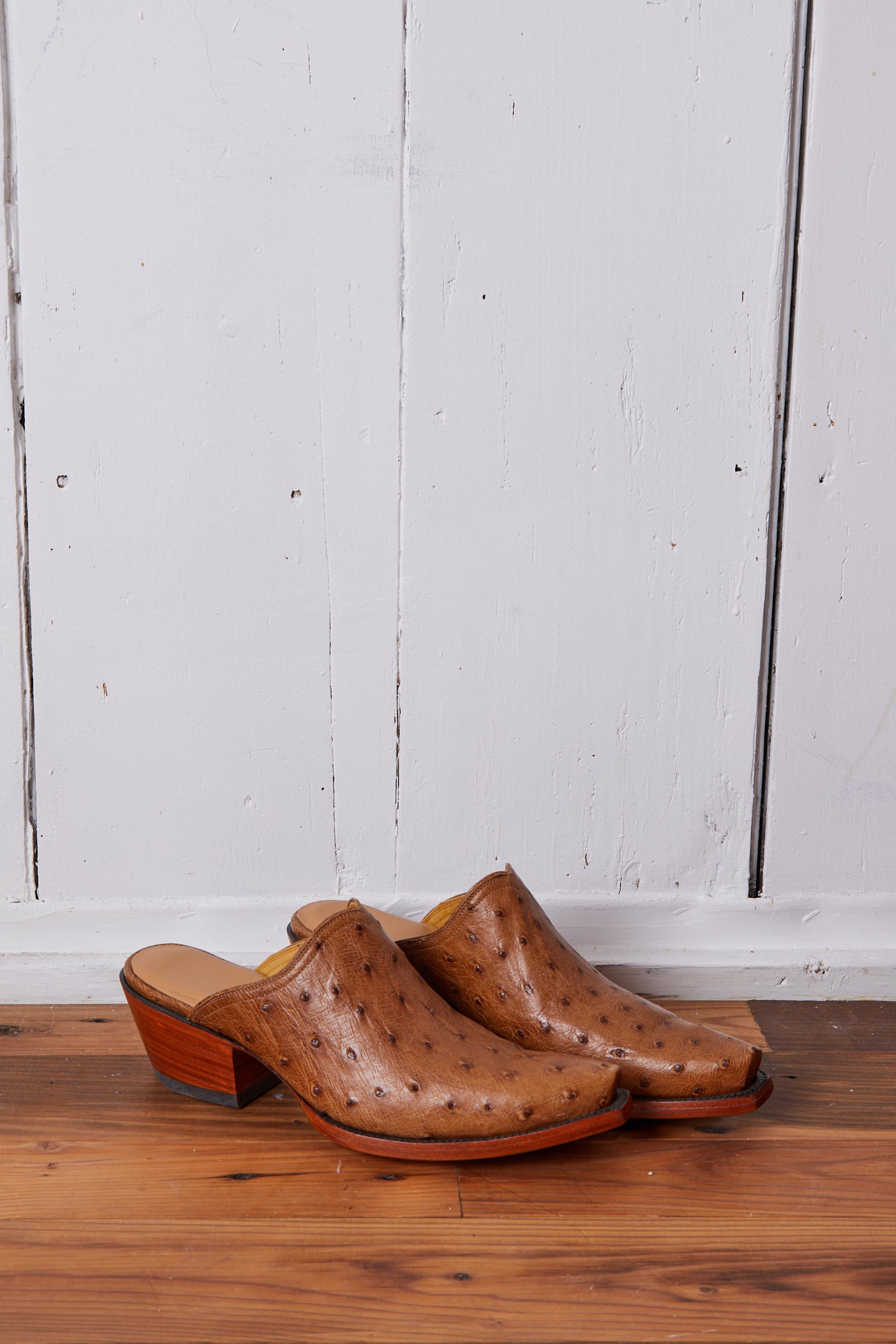 BROWN OSTRICH COWBOY BOOT MULES