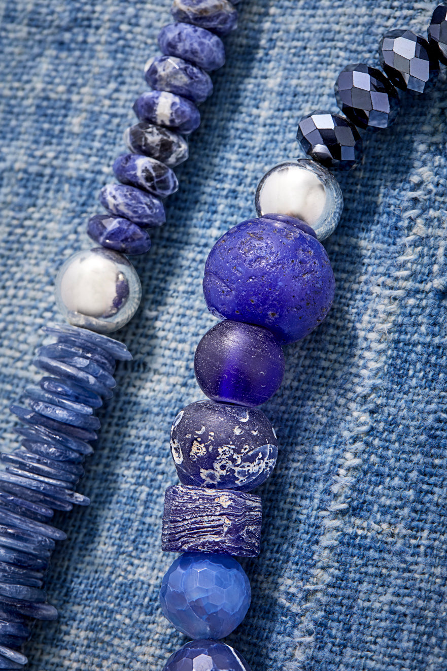 RUGGED DENIM AND GEMSTONES NECKLACE