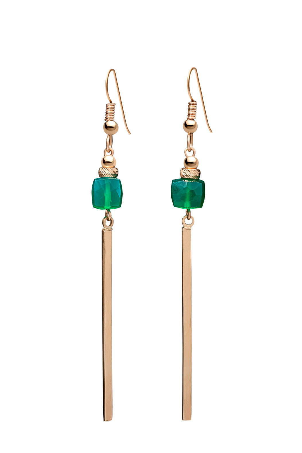 GREEN ONYX 14K GOLD BAR EARRINGS