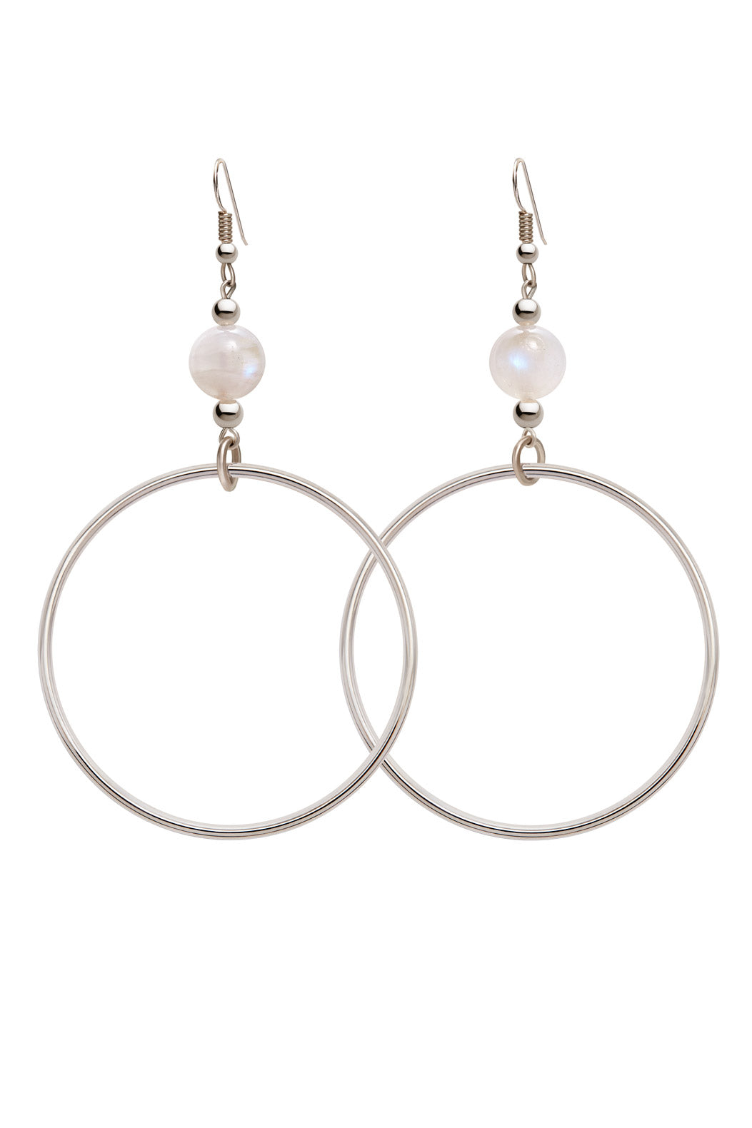 RAINBOW MOONSTONE CLASSIC STERLING SILVER HOOP EARRINGS