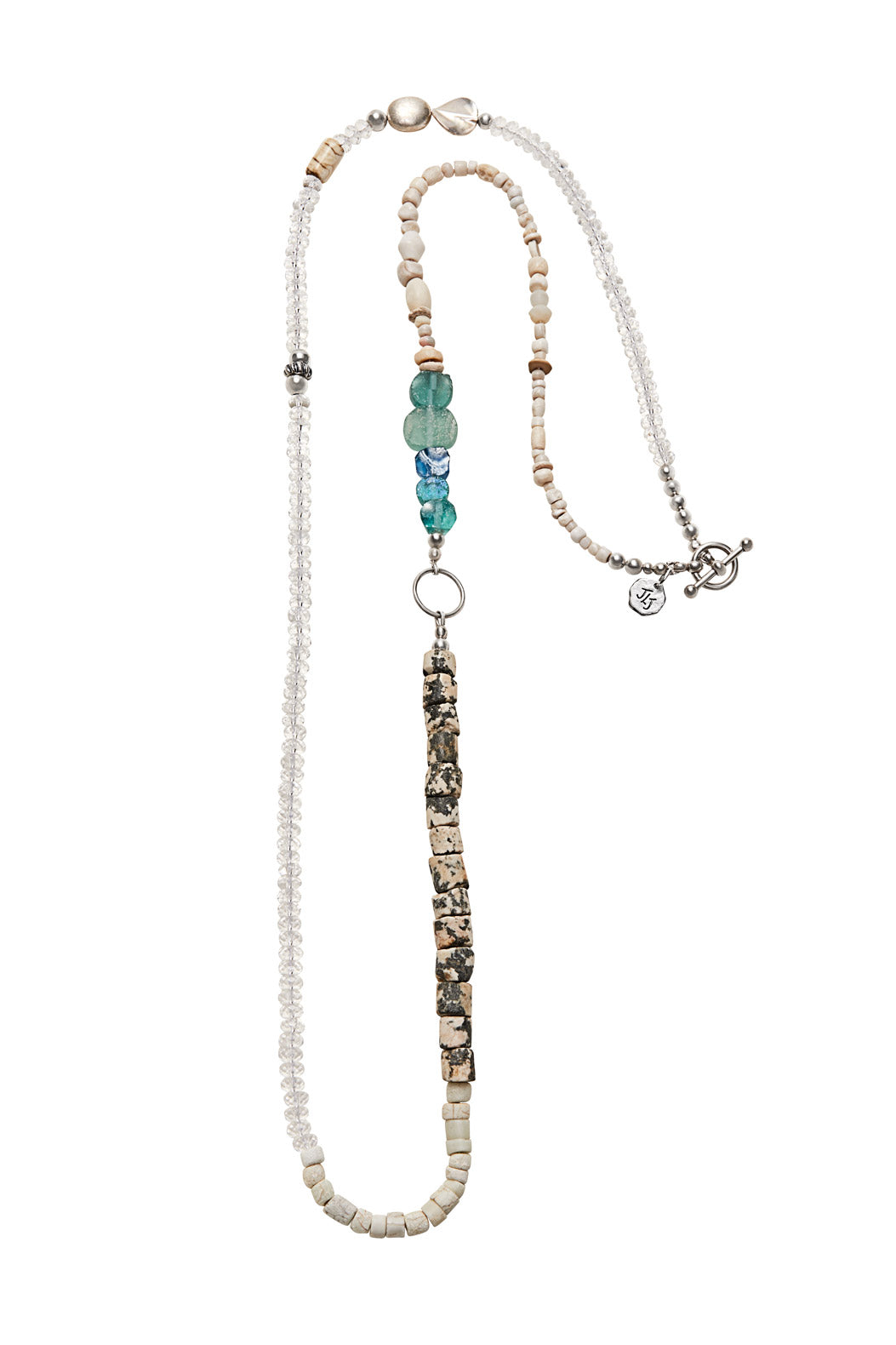 RUGGED CRYSTAL QUARTZ AND BLUE GLASS GRANITE NECKLACE