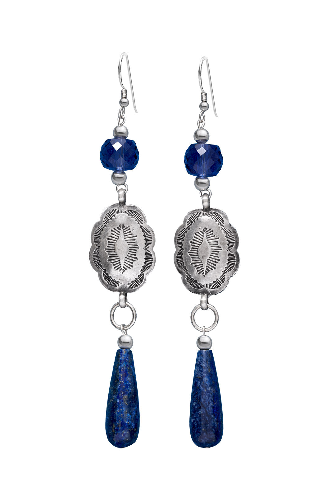 LAPIS AND VINTAGE STERLING SILVER CONCHO EARRINGS