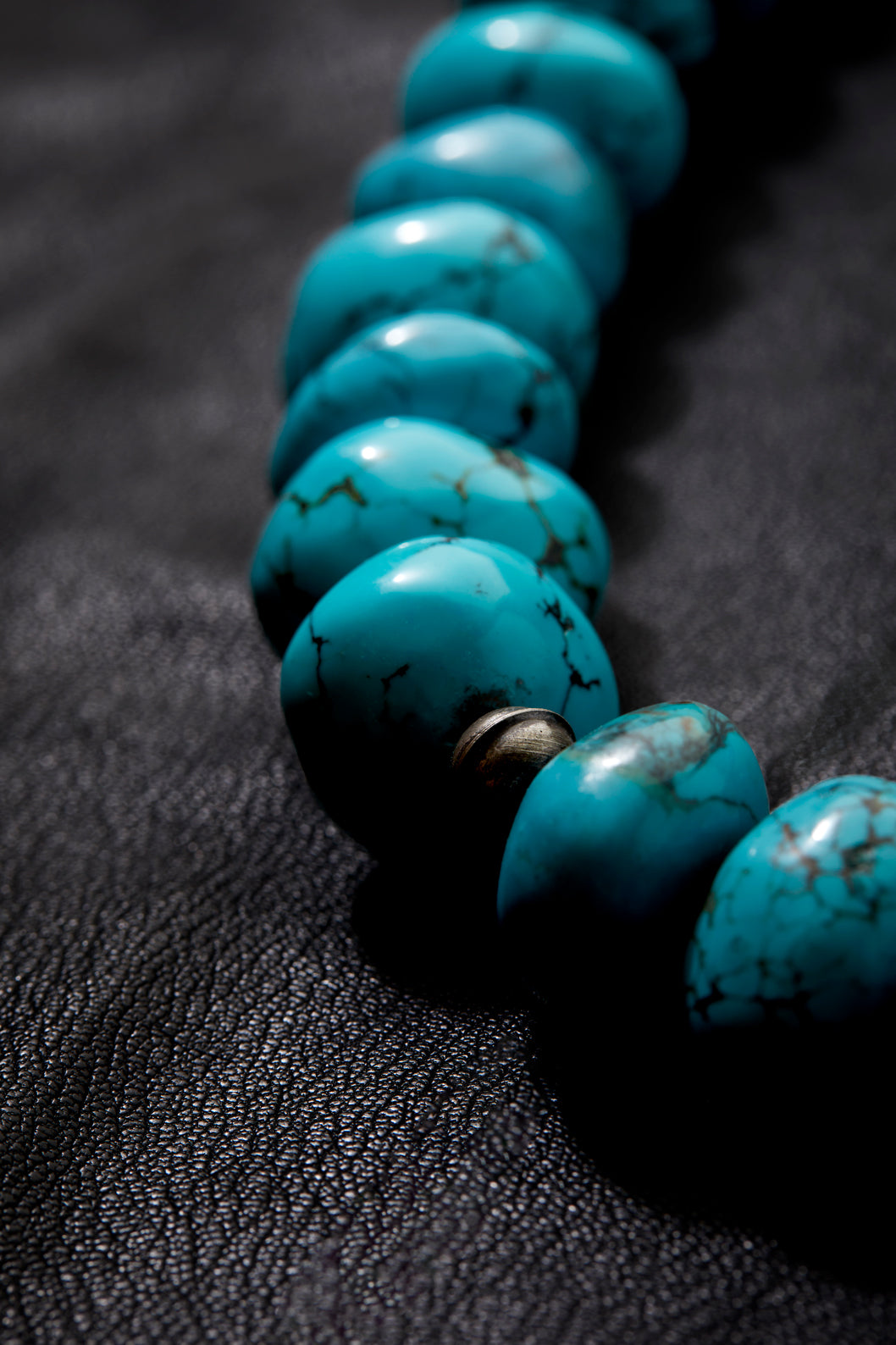 LONG AND LARGE BLUE TURQUOISE RONDELLE NECKLACE