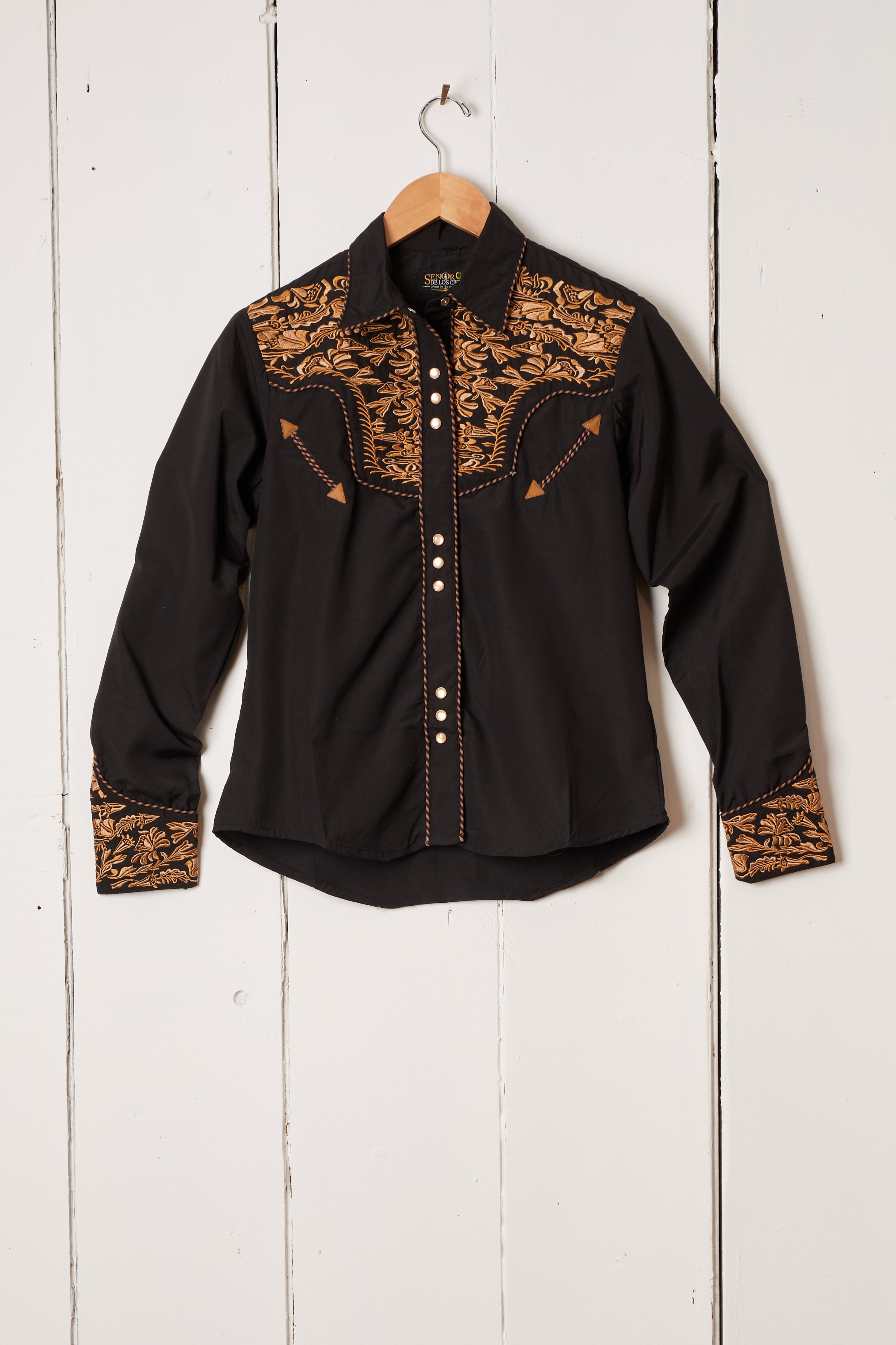 WOMENS BLACK AND GOLD EMBROIDERED WESTERN SHIRT