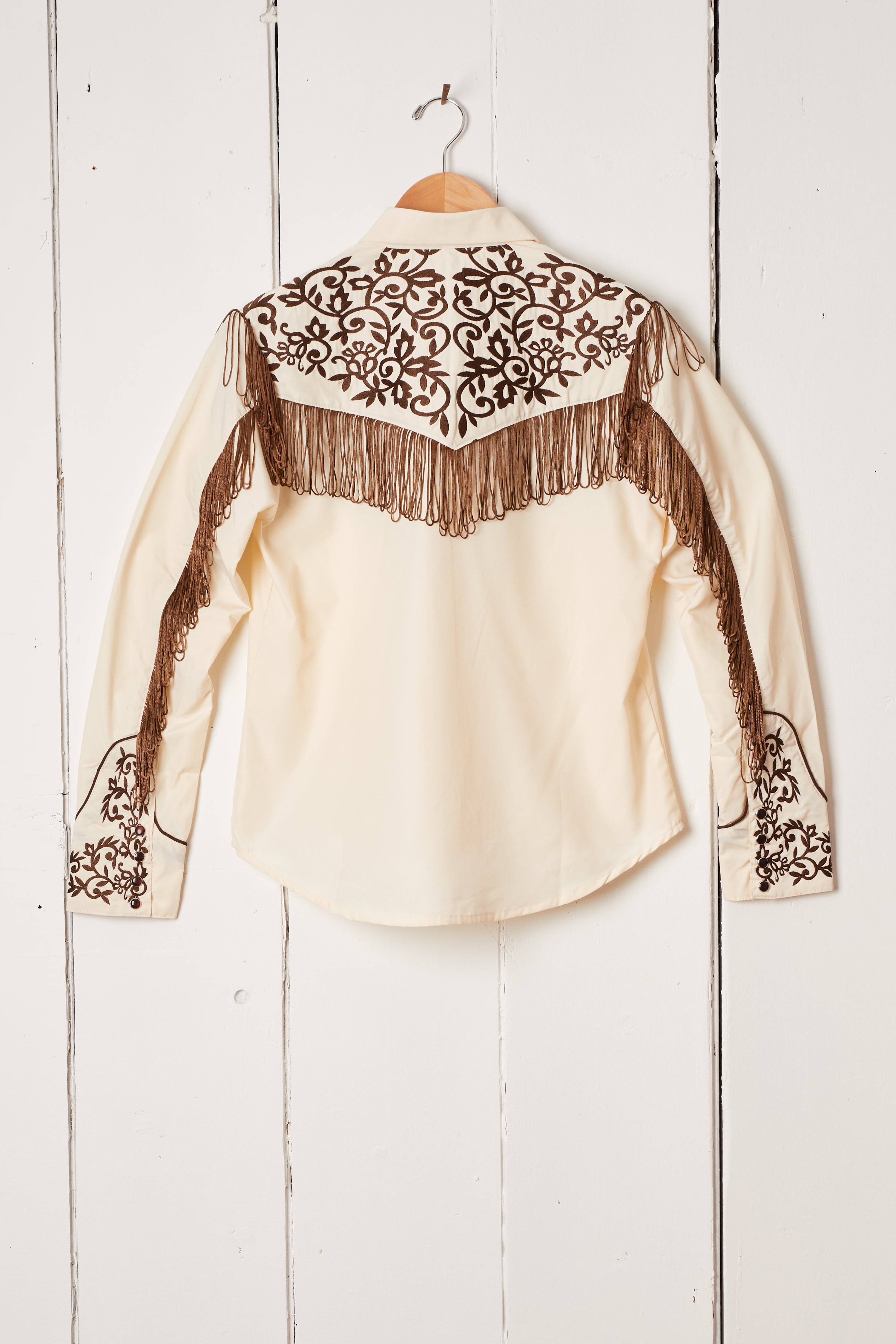 CREAM AND BROWN FRINGE WESTERN SHIRT