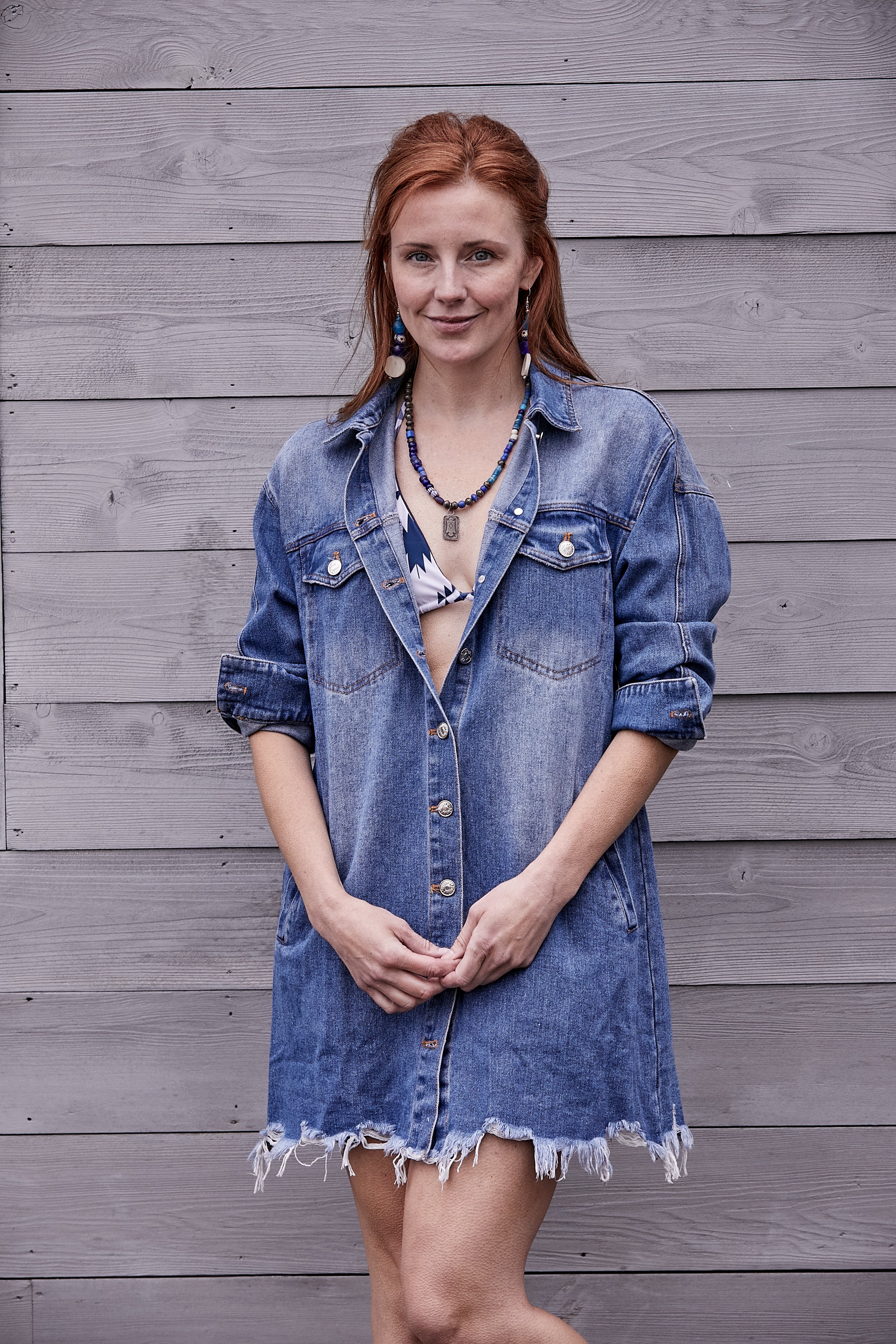 DISTRESSED DENIM LONG SHIRT