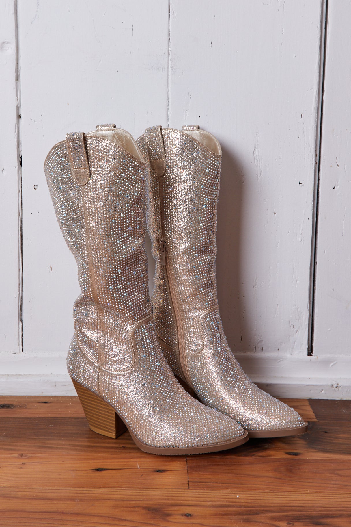 CHAMPAGNE RHINESTONE COWGIRL BOOTS