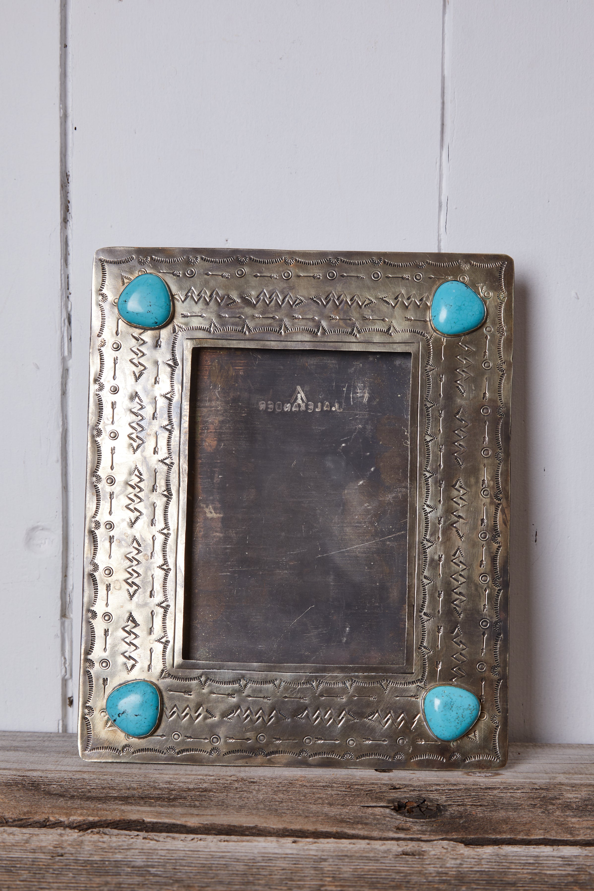 STAMPED SILVER FRAME WITH TURQUOISE- 4 x6