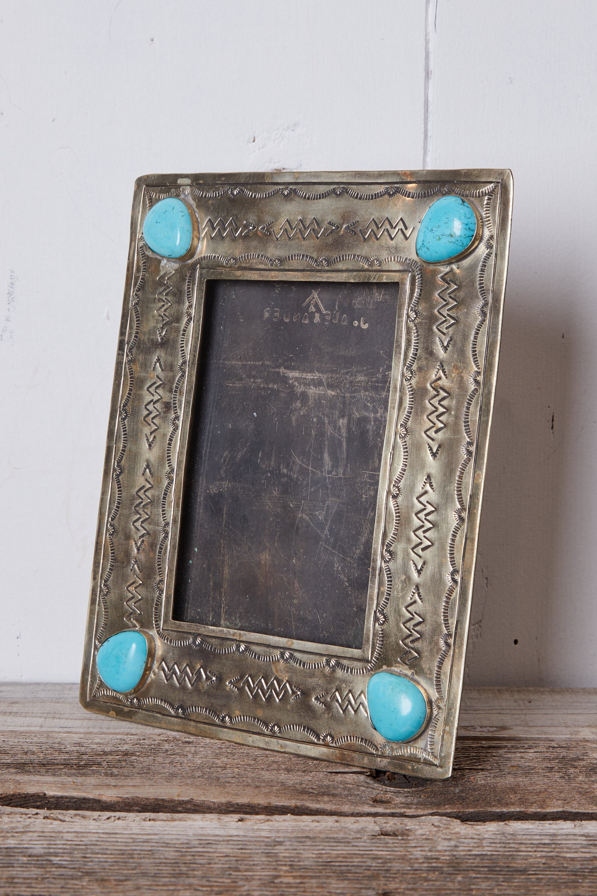STAMPED SILVER FRAME WITH TURQUOISE - 5x7