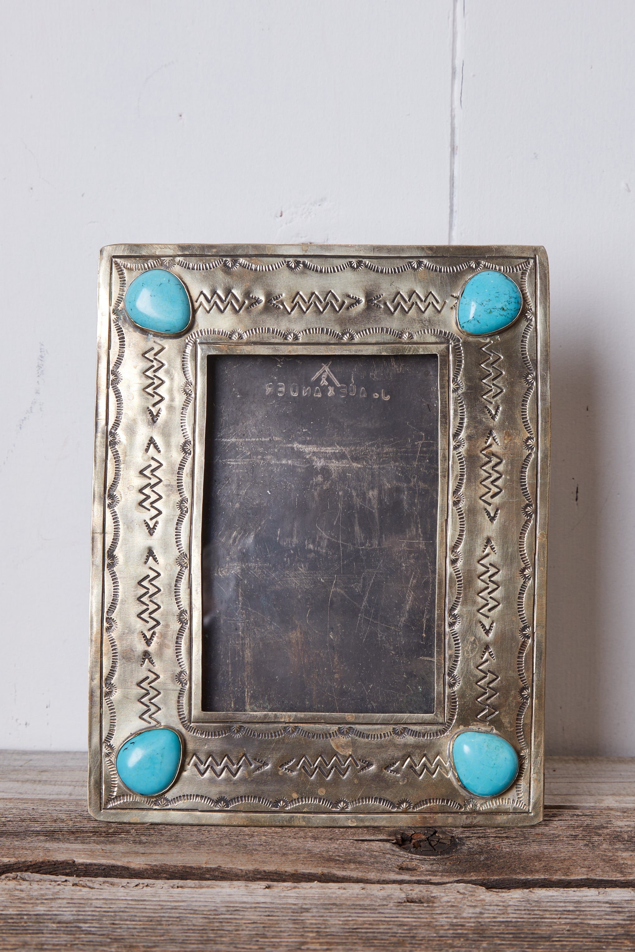 STAMPED SILVER FRAME WITH TURQUOISE- 4 x6