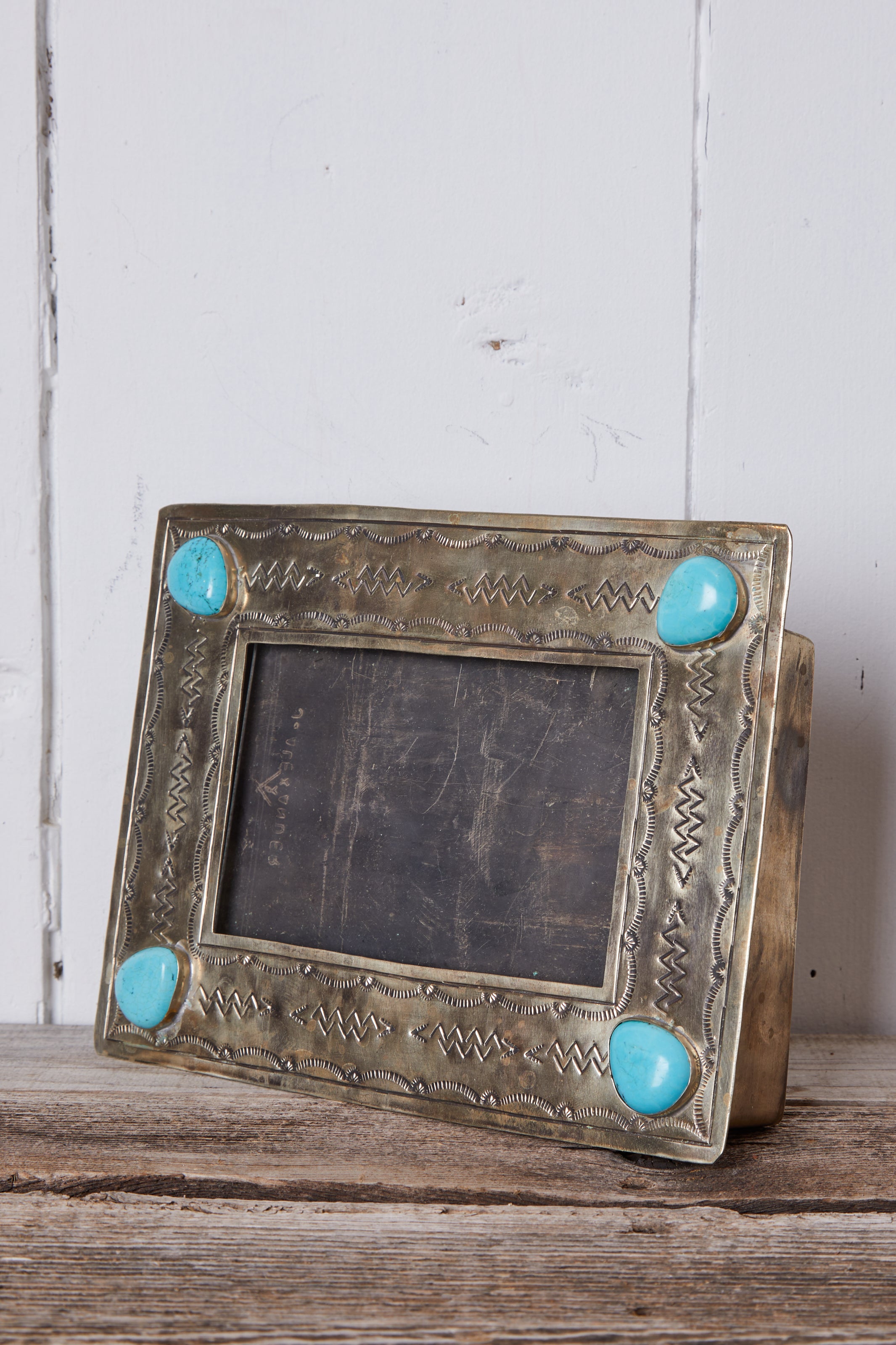 STAMPED SILVER FRAME WITH TURQUOISE- 4 x6