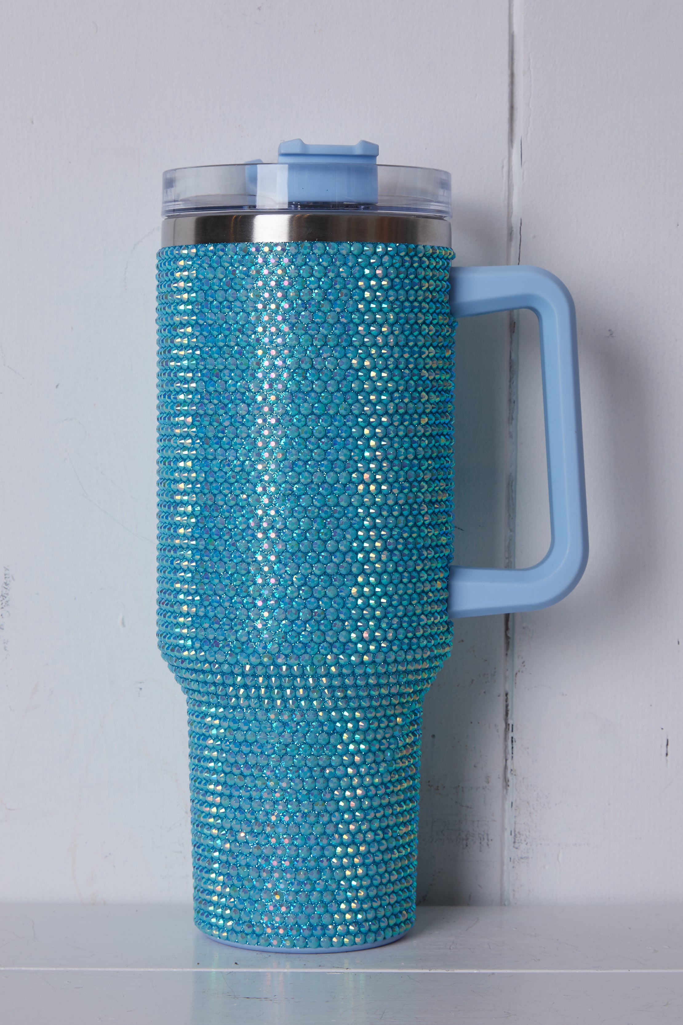 LIGHT TURQUOISE RHINESTONE TUMBLER