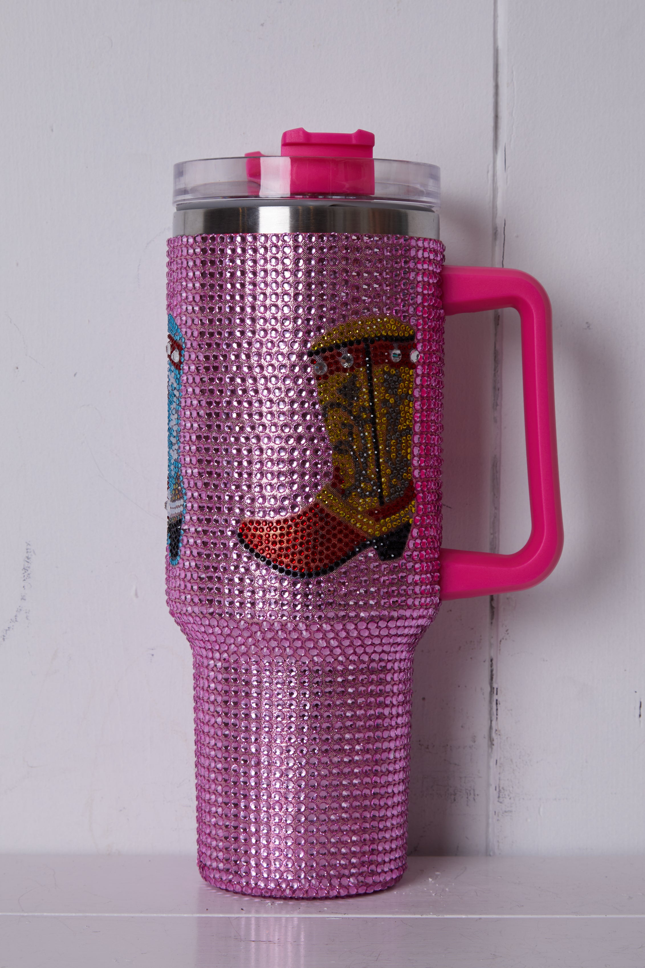 PINK RHINESTONE COWBOY BOOT TUMBLER