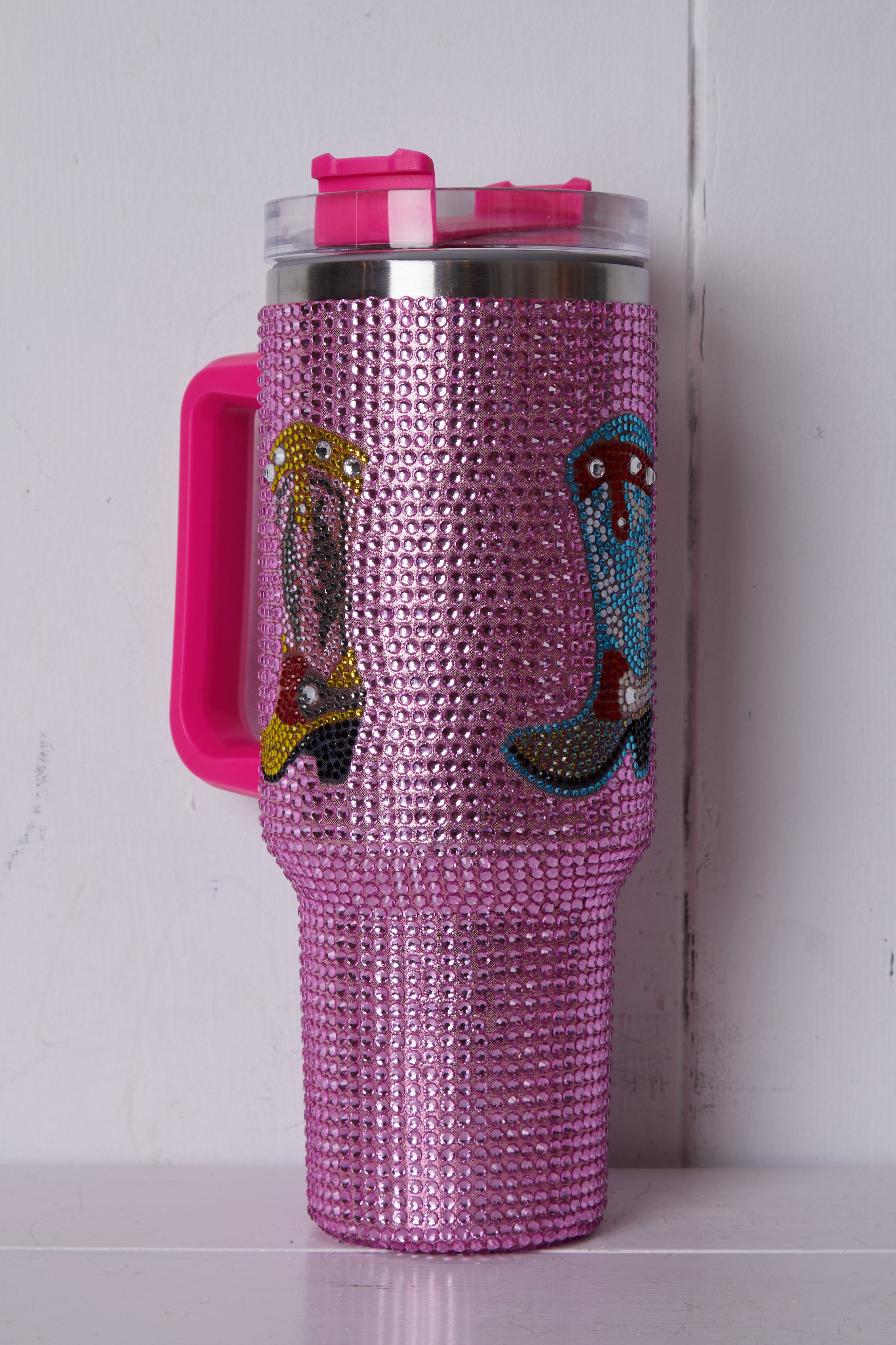 PINK RHINESTONE COWBOY BOOT TUMBLER