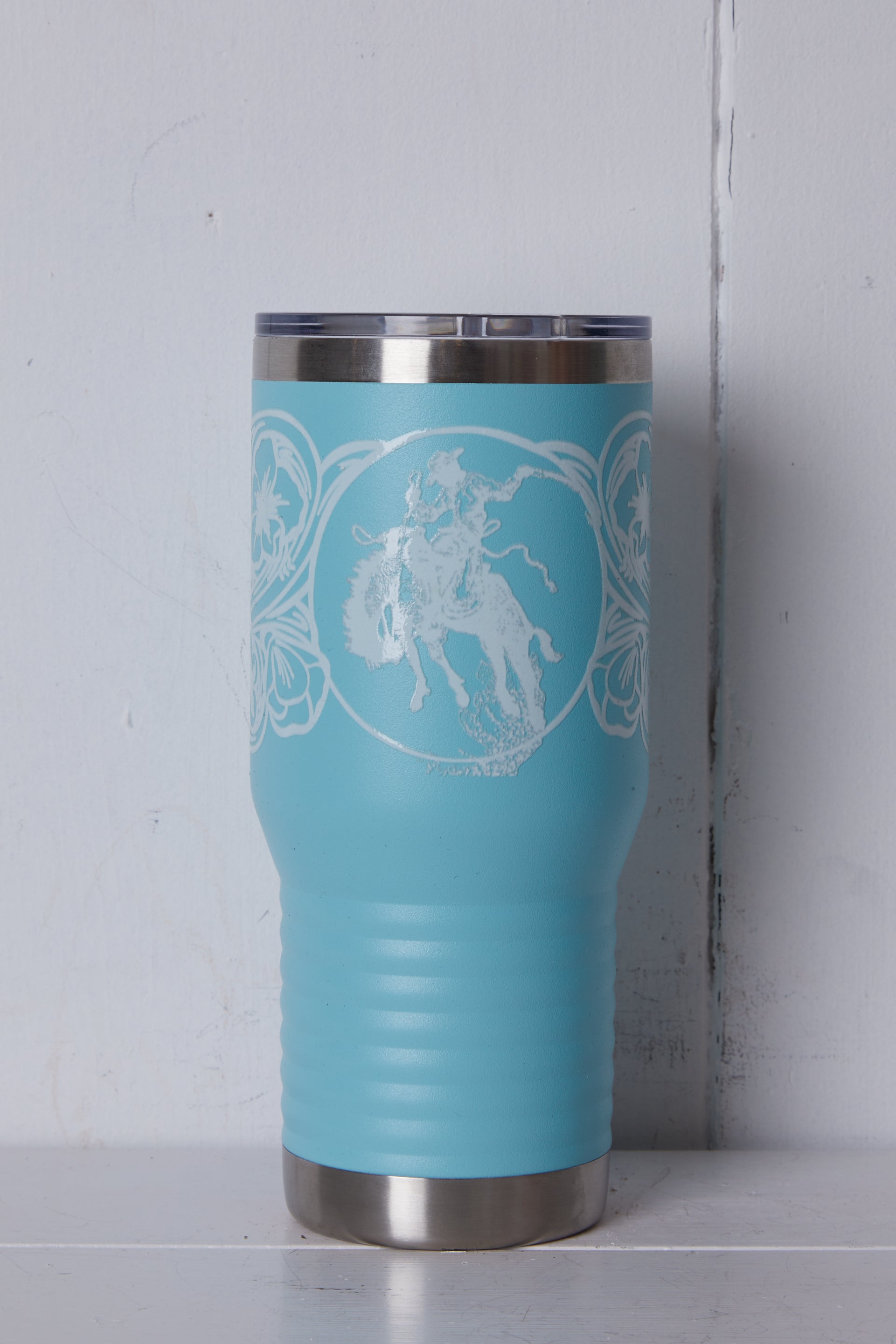 LlGHT BLUE WESTERN RODEO TUMBLER