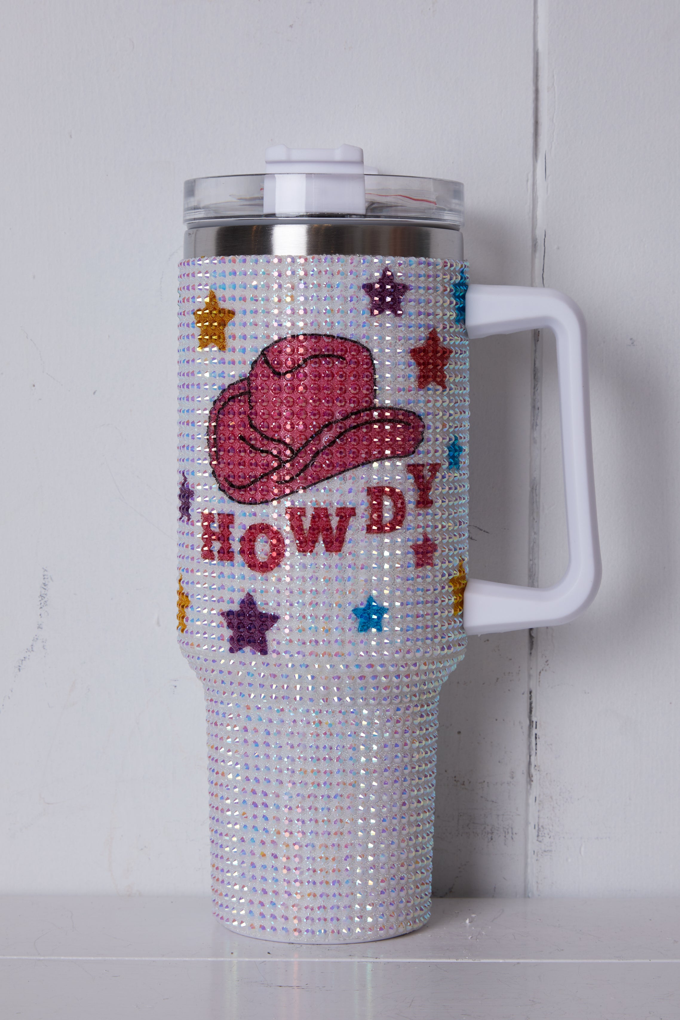 WHITE HOWDY COWBOY HAT TUMBLER